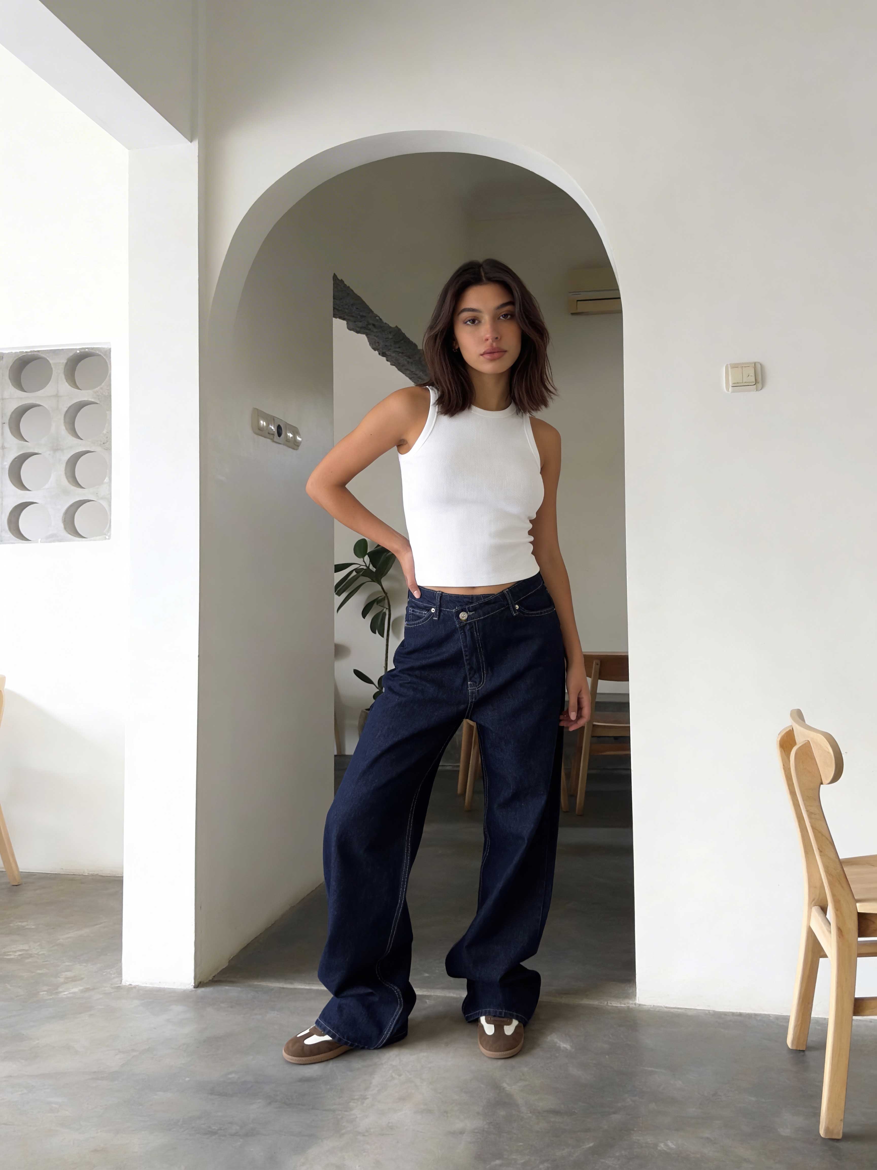 Crossover Wide-Leg – High-Waist Raw Denim Jeans Wide Leg CIZARO - Cizaro Jeans