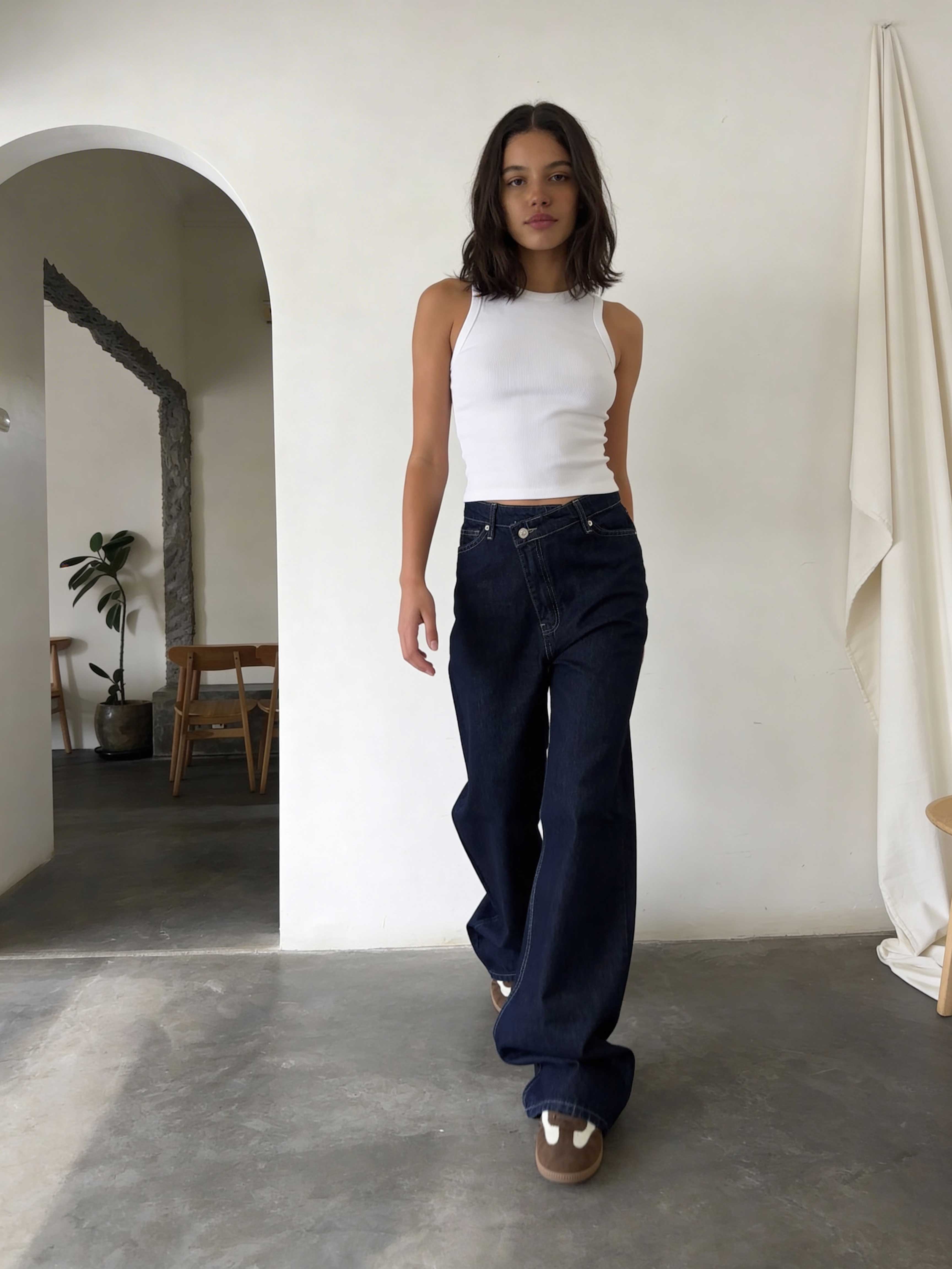 Crossover Wide-Leg – High-Waist Raw Denim Jeans Wide Leg CIZARO - Cizaro Jeans