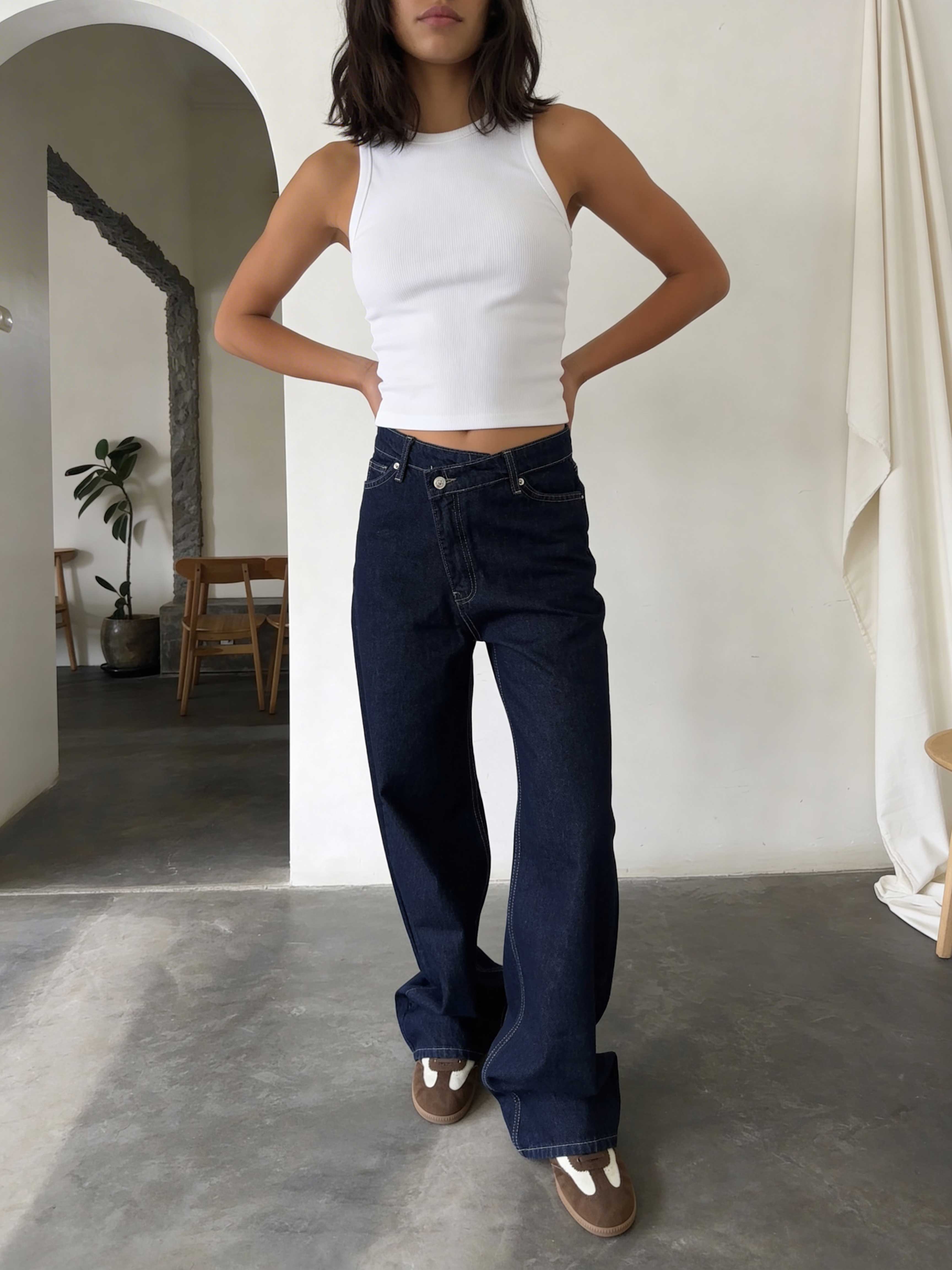 Crossover Wide-Leg – High-Waist Raw Denim Jeans Wide Leg CIZARO - Cizaro Jeans