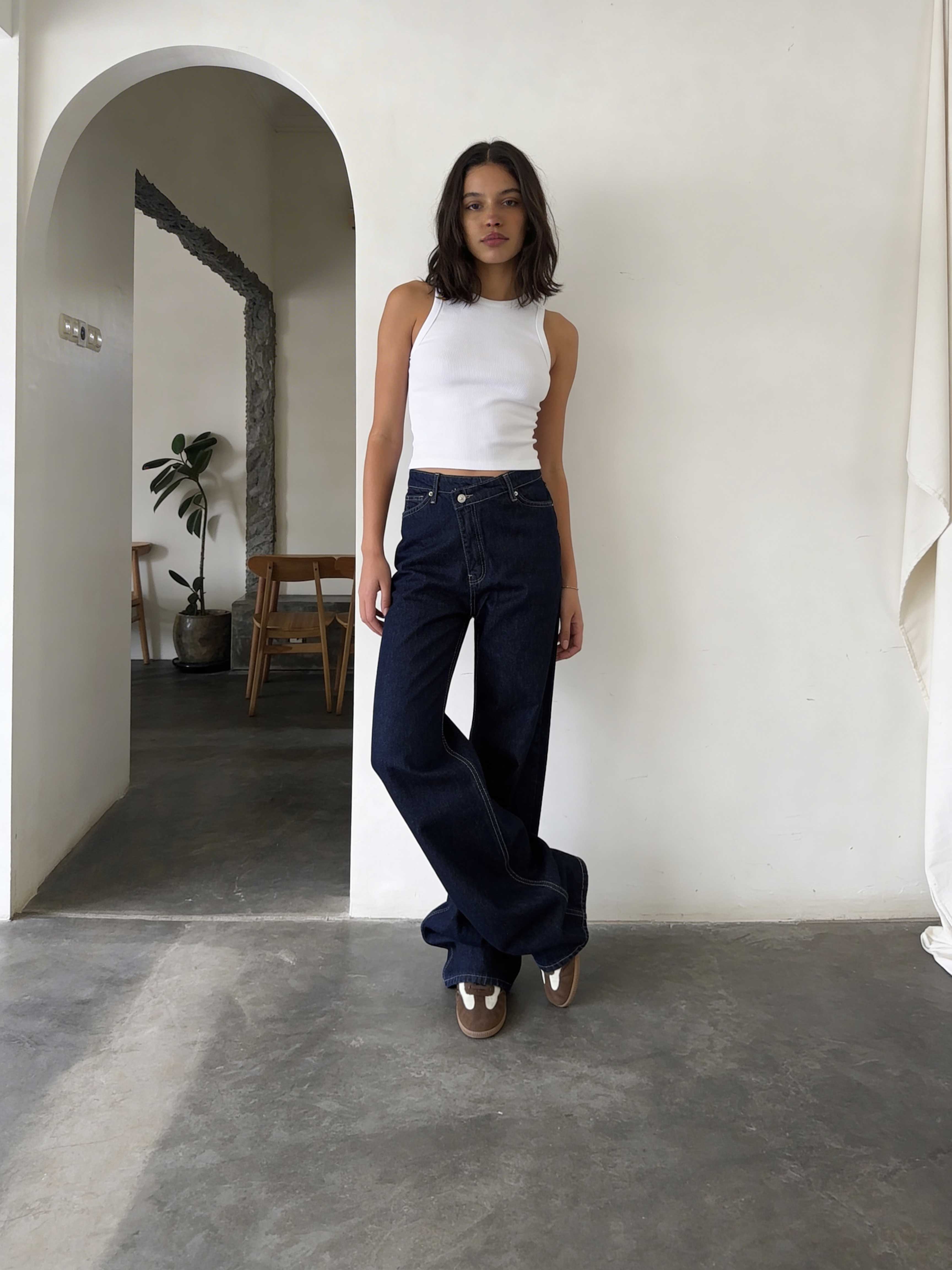 Crossover Wide-Leg – High-Waist Raw Denim Jeans Wide Leg CIZARO - Cizaro Jeans