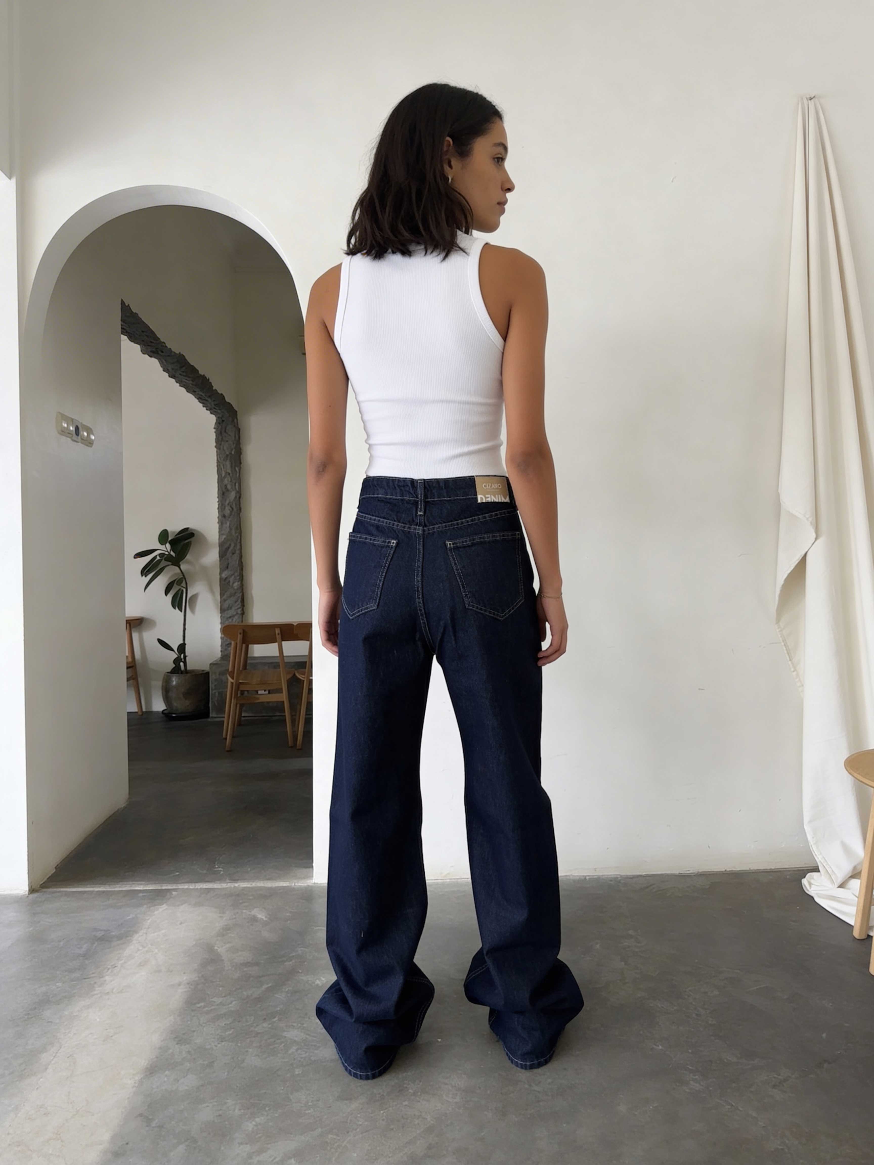 Crossover Wide-Leg – High-Waist Raw Denim Jeans Wide Leg CIZARO - Cizaro Jeans