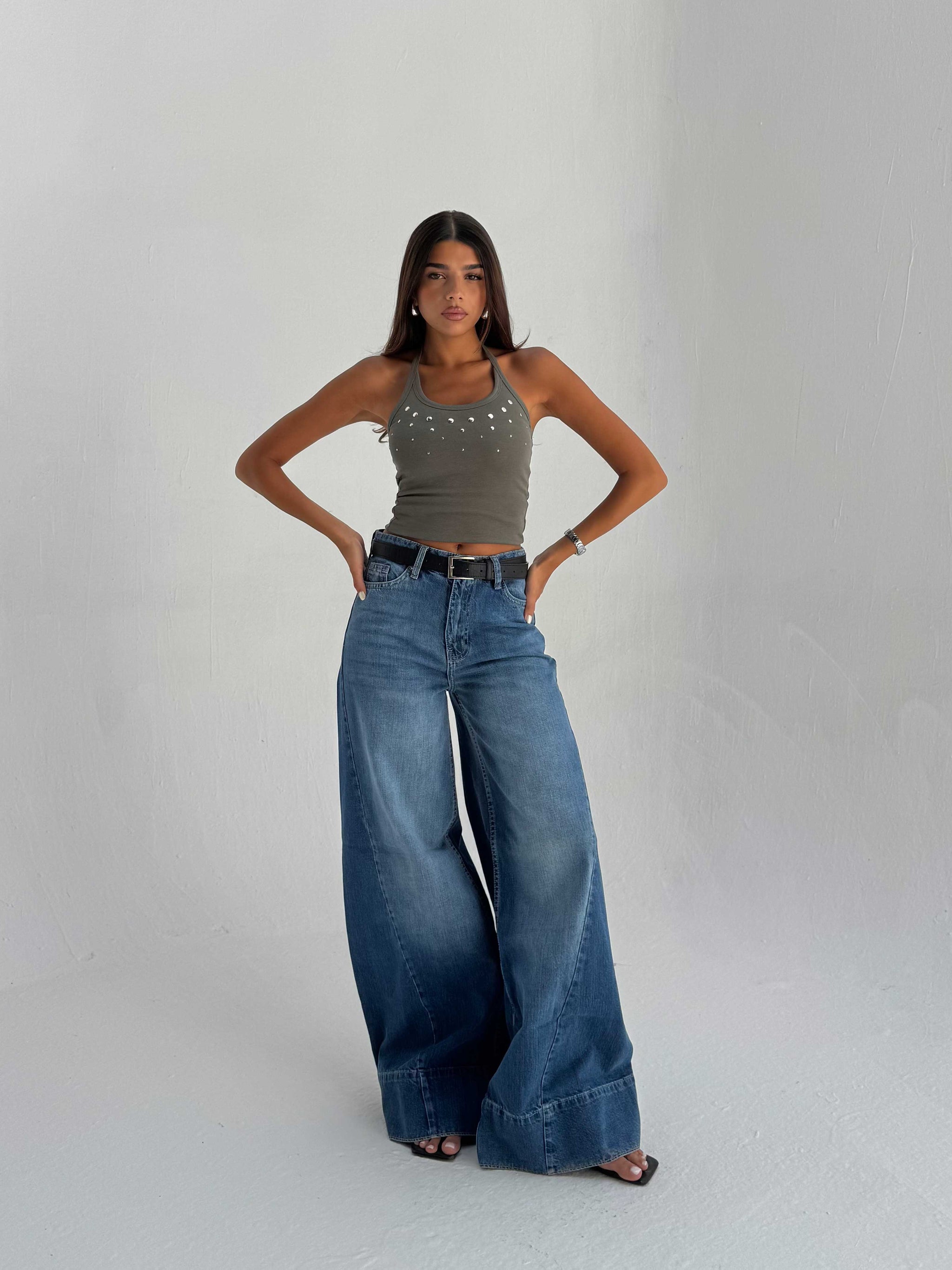 Extreme Wide Leg High Waist – Mid Acid Blue Jeans Extreme Wide Leg CIZARO - Cizaro Jeans