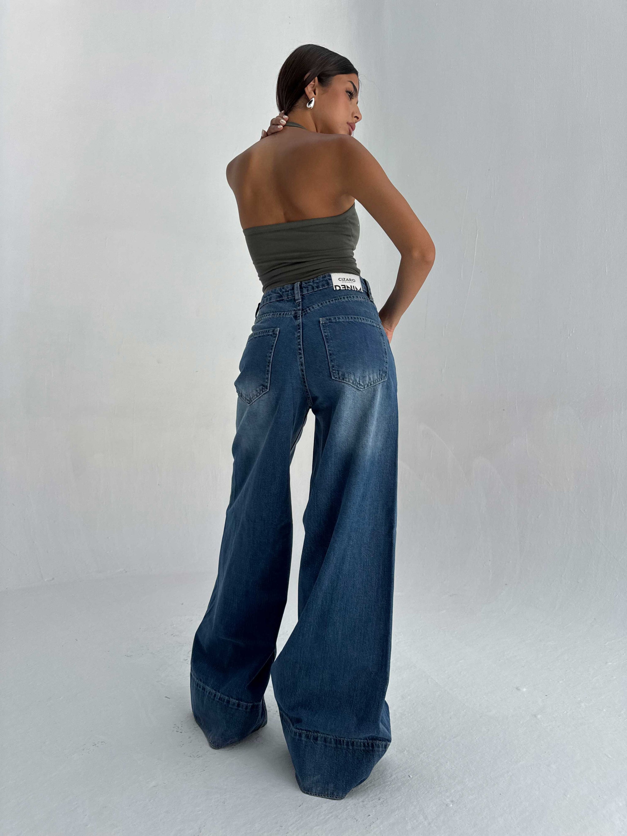 Extreme Wide Leg High Waist – Mid Acid Blue Jeans Extreme Wide Leg CIZARO - Cizaro Jeans