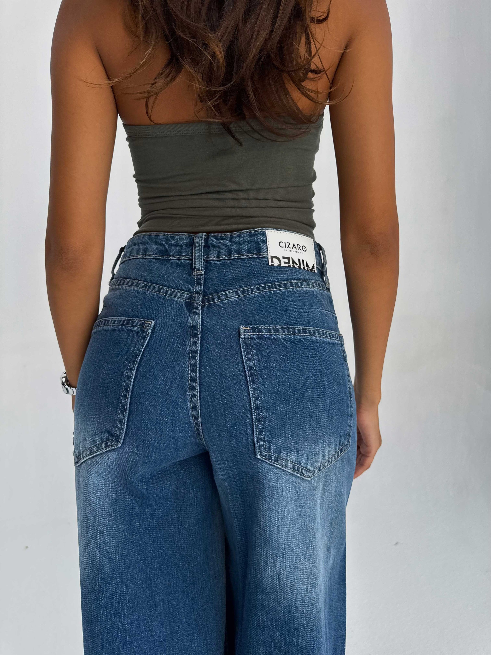 Extreme Wide Leg High Waist – Mid Acid Blue Jeans Extreme Wide Leg CIZARO - Cizaro Jeans