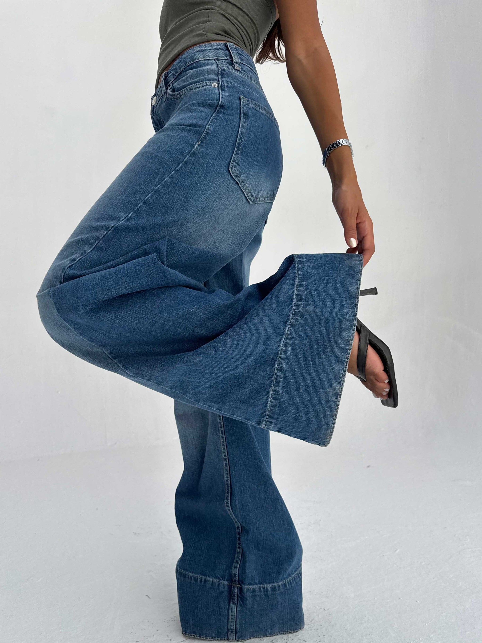 Extreme Wide Leg High Waist – Mid Acid Blue Jeans Extreme Wide Leg CIZARO - Cizaro Jeans