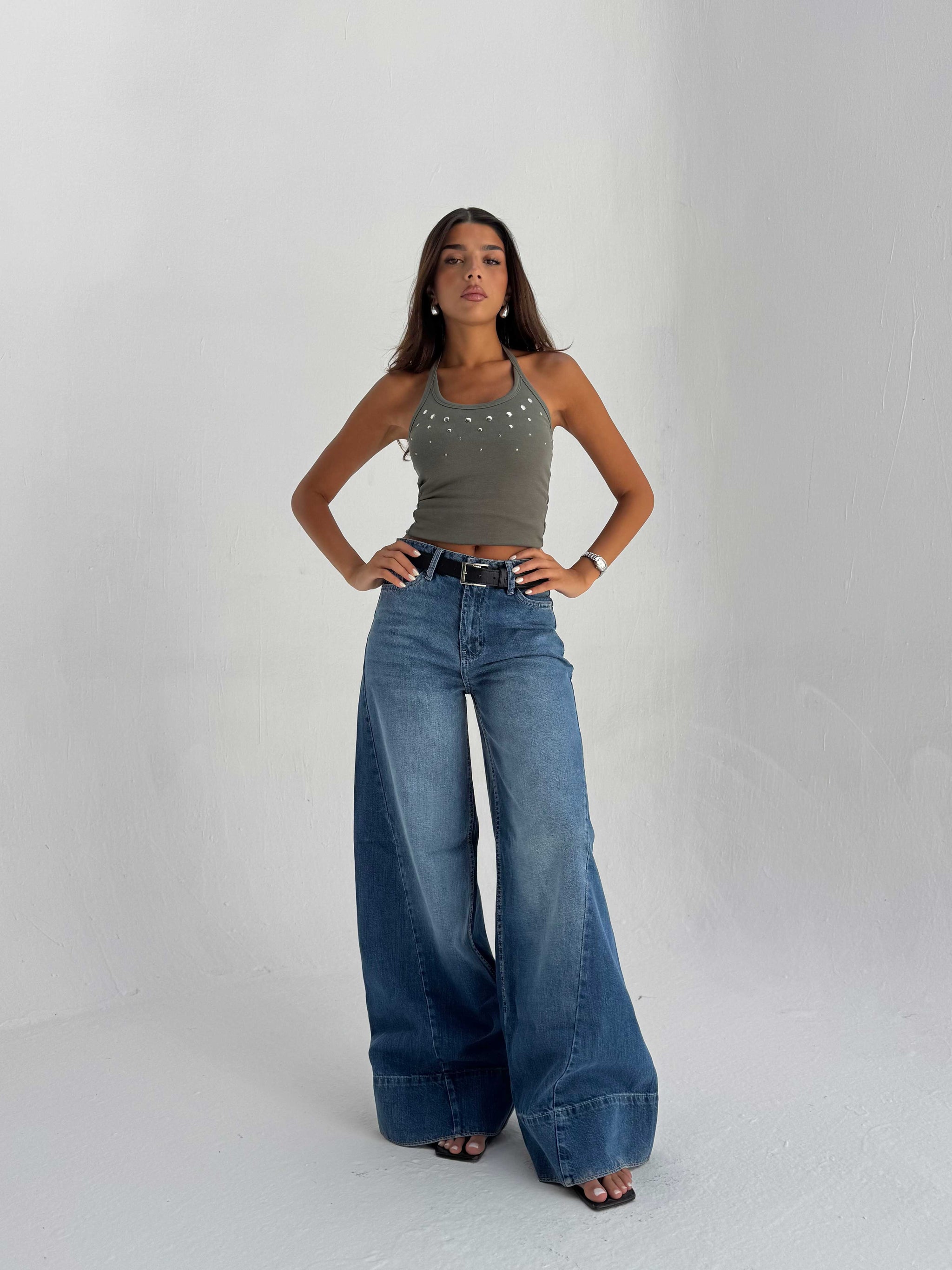 Extreme Wide Leg High Waist – Mid Acid Blue Jeans Extreme Wide Leg CIZARO - Cizaro Jeans