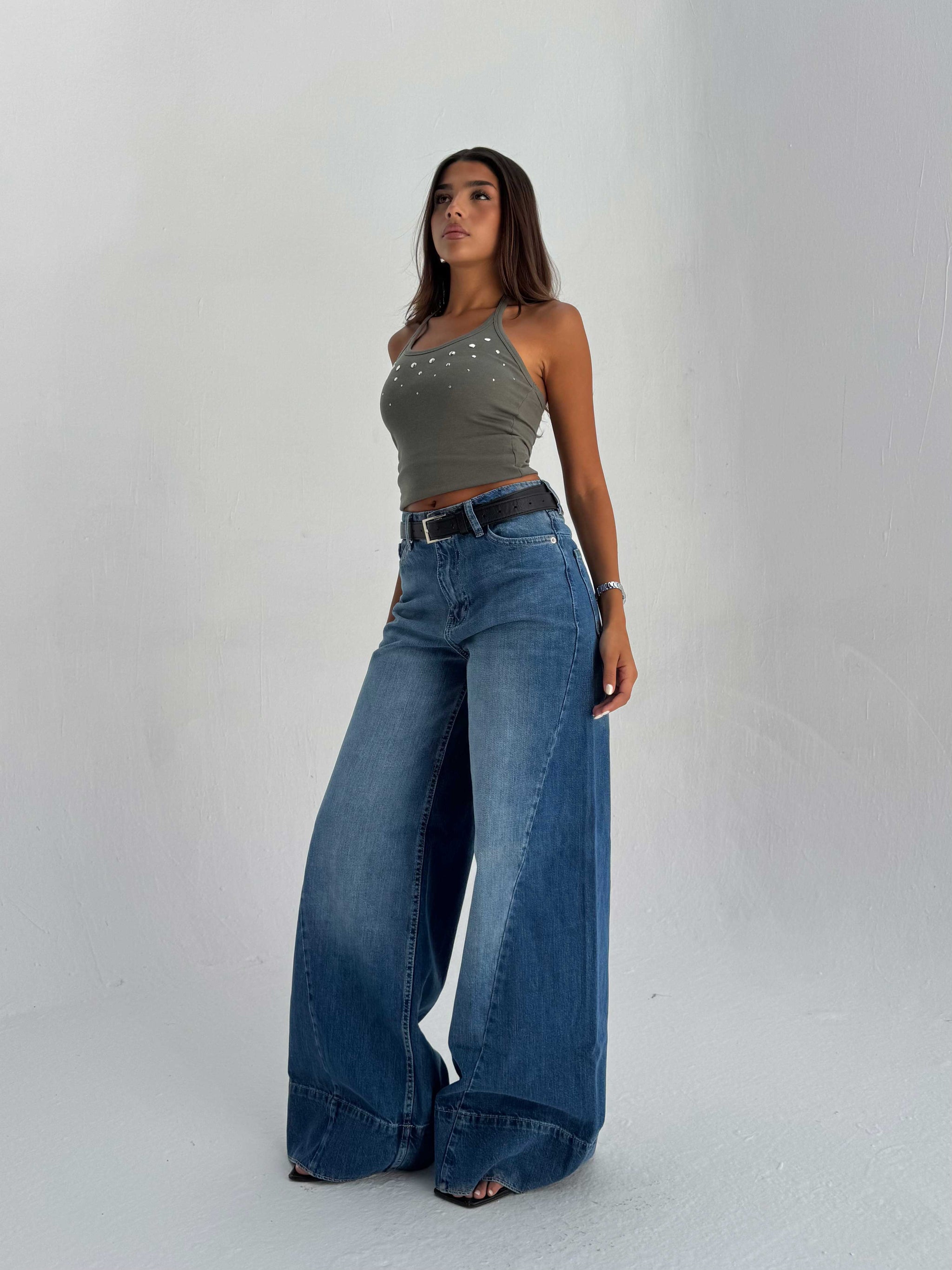 Extreme Wide Leg High Waist – Mid Acid Blue Jeans Extreme Wide Leg CIZARO - Cizaro Jeans