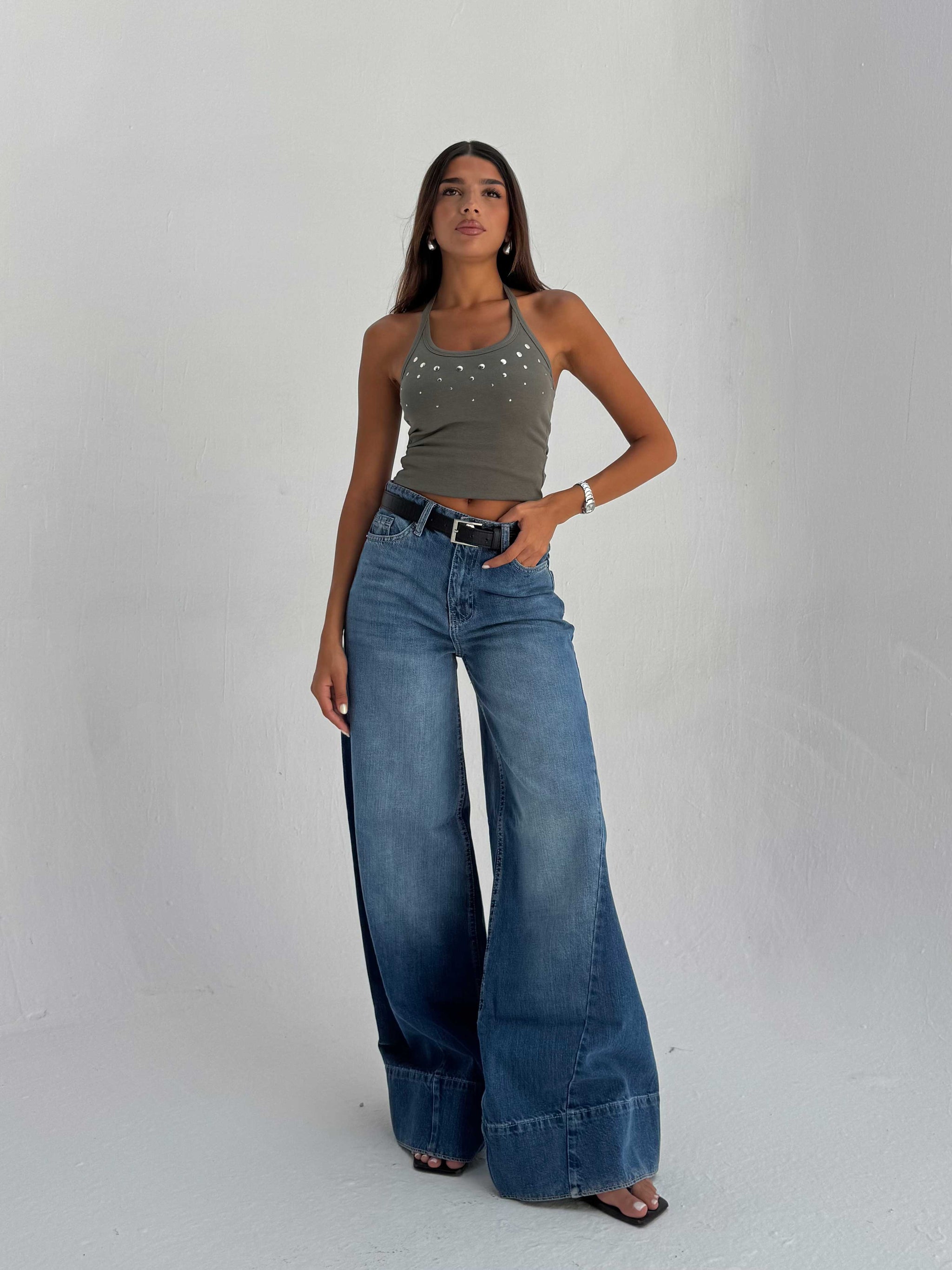Extreme Wide Leg High Waist – Mid Acid Blue Jeans Extreme Wide Leg CIZARO - Cizaro Jeans