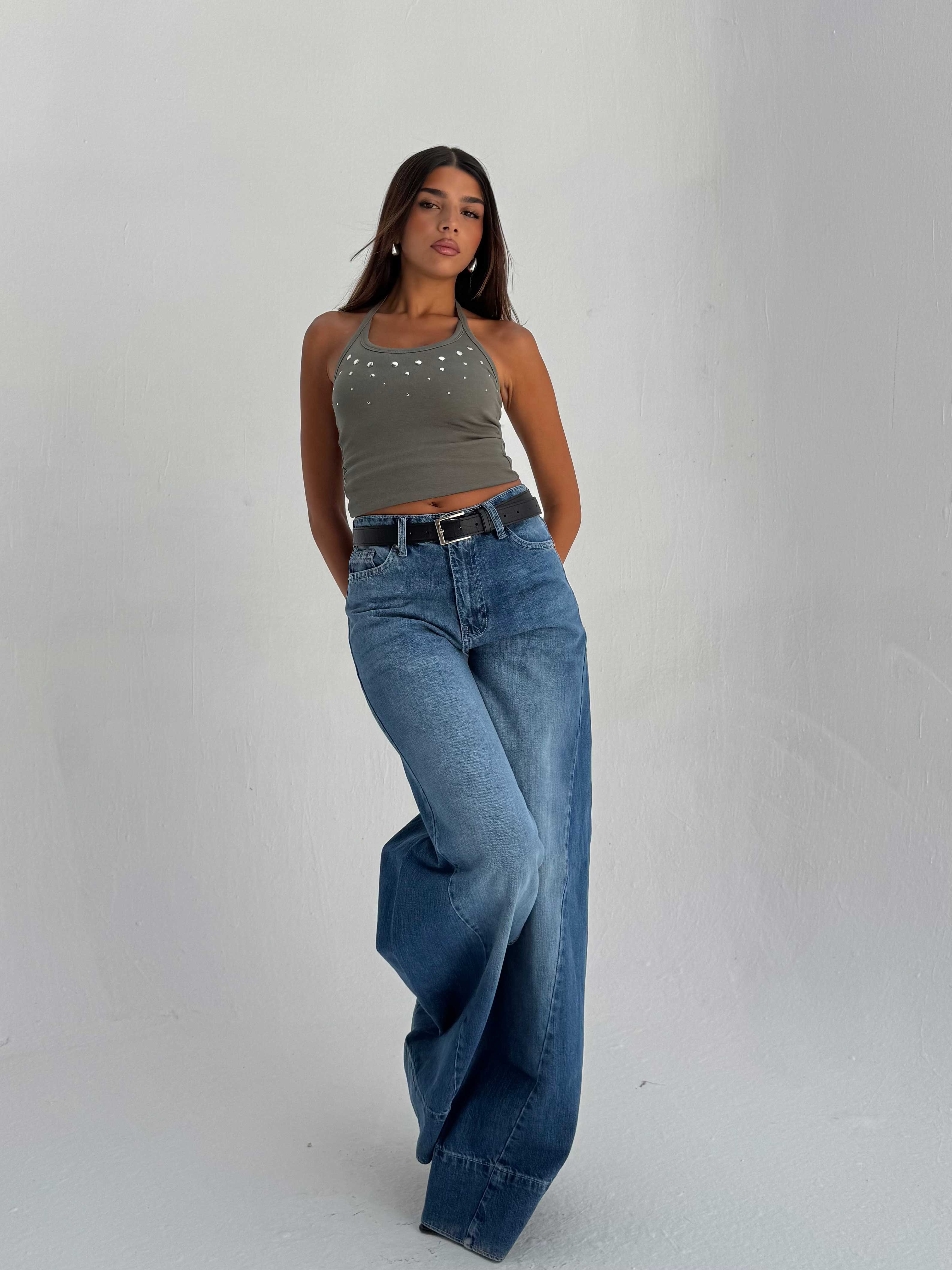 Extreme Wide Leg High Waist – Mid Acid Blue Jeans