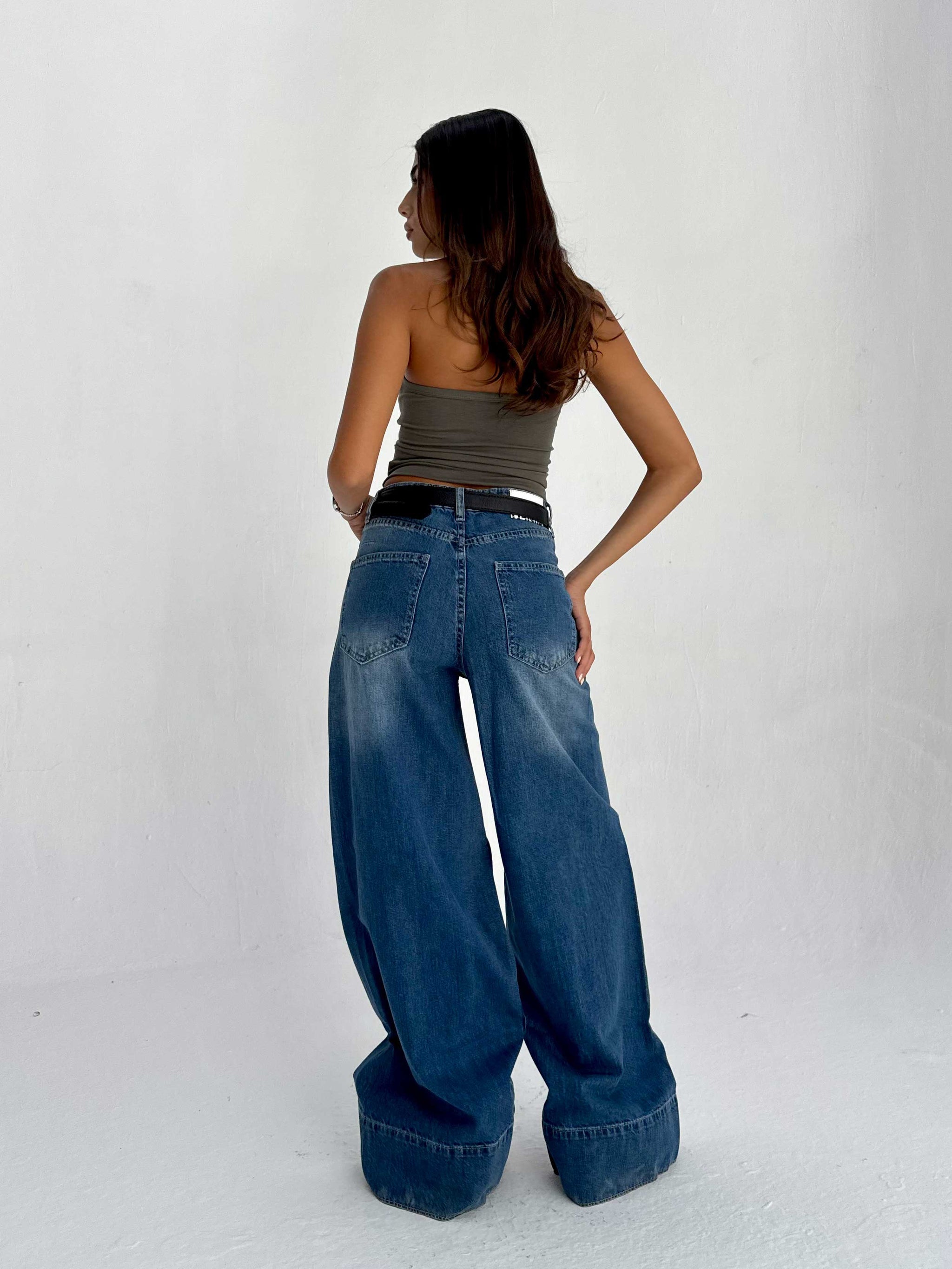 Extreme Wide Leg High Waist – Mid Acid Blue Jeans Extreme Wide Leg CIZARO - Cizaro Jeans