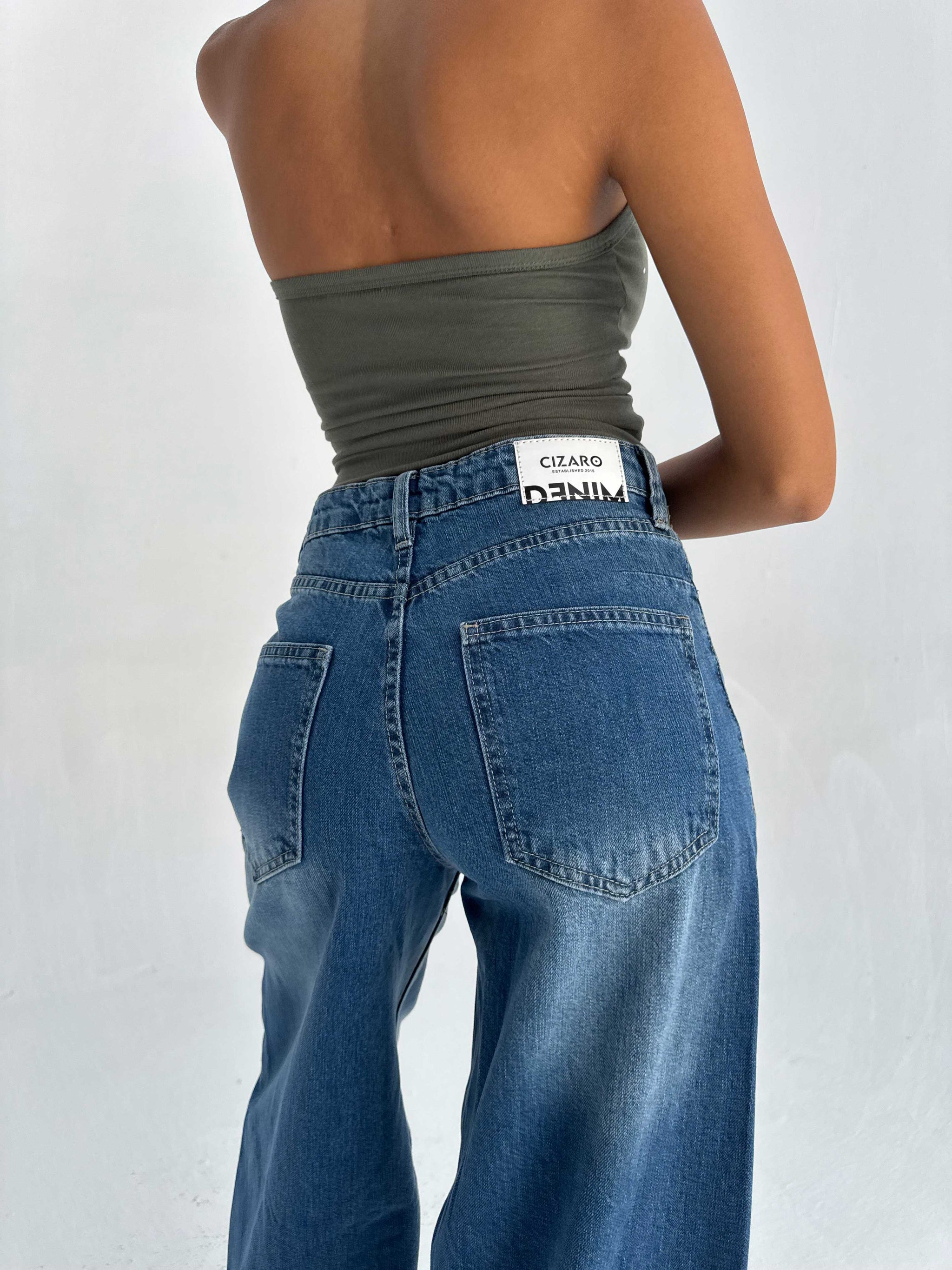 Extreme Wide Leg High Waist – Mid Acid Blue Jeans Extreme Wide Leg CIZARO - Cizaro Jeans