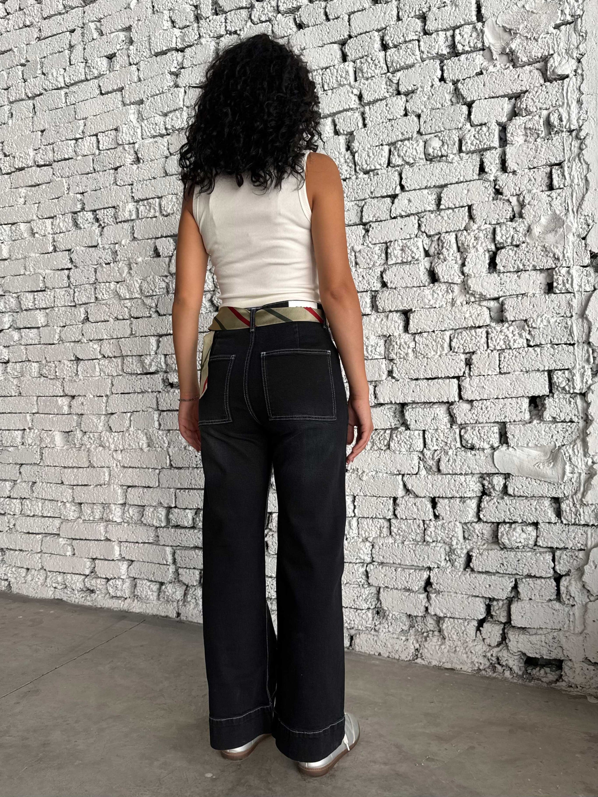 Wide leg High waist washed Black jeans Wide- leg CIZARO - Cizaro Jeans