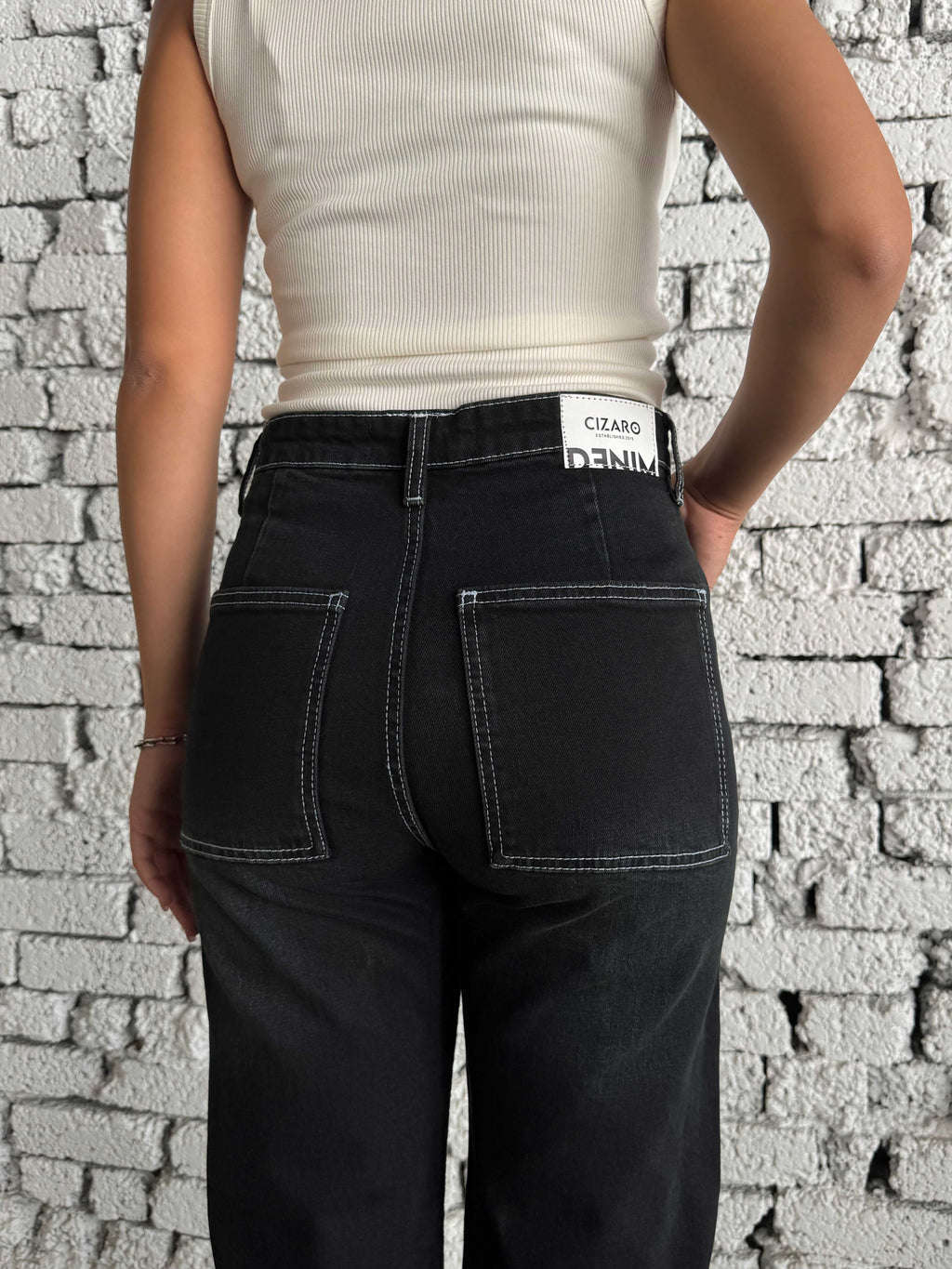 Wide leg High waist washed Black jeans