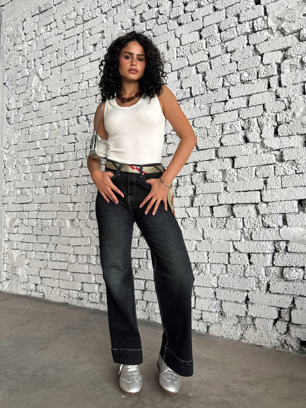 Wide leg High waist washed Black jeans