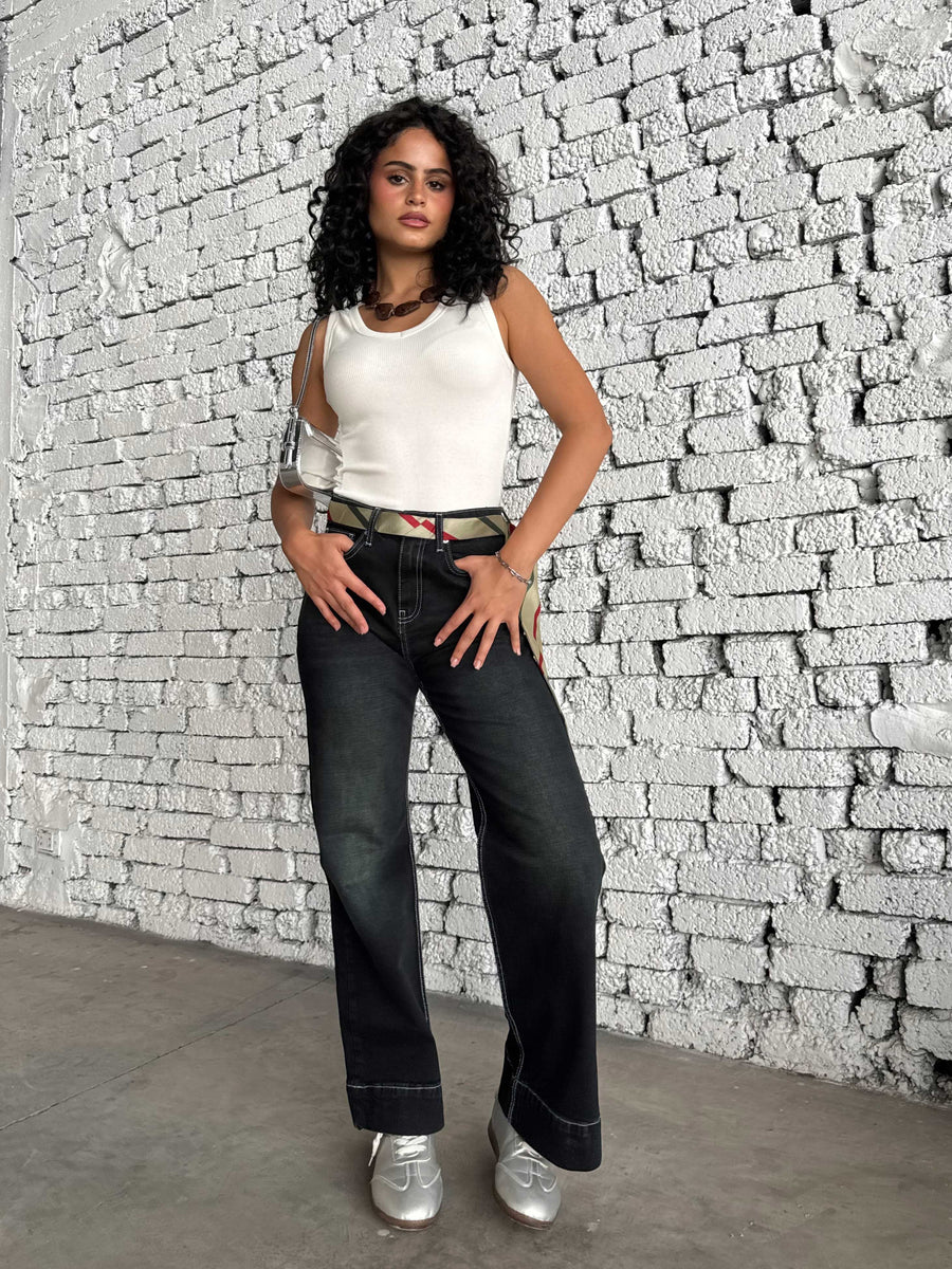 Wide leg High waist washed Black jeans Wide- leg CIZARO - Cizaro Jeans