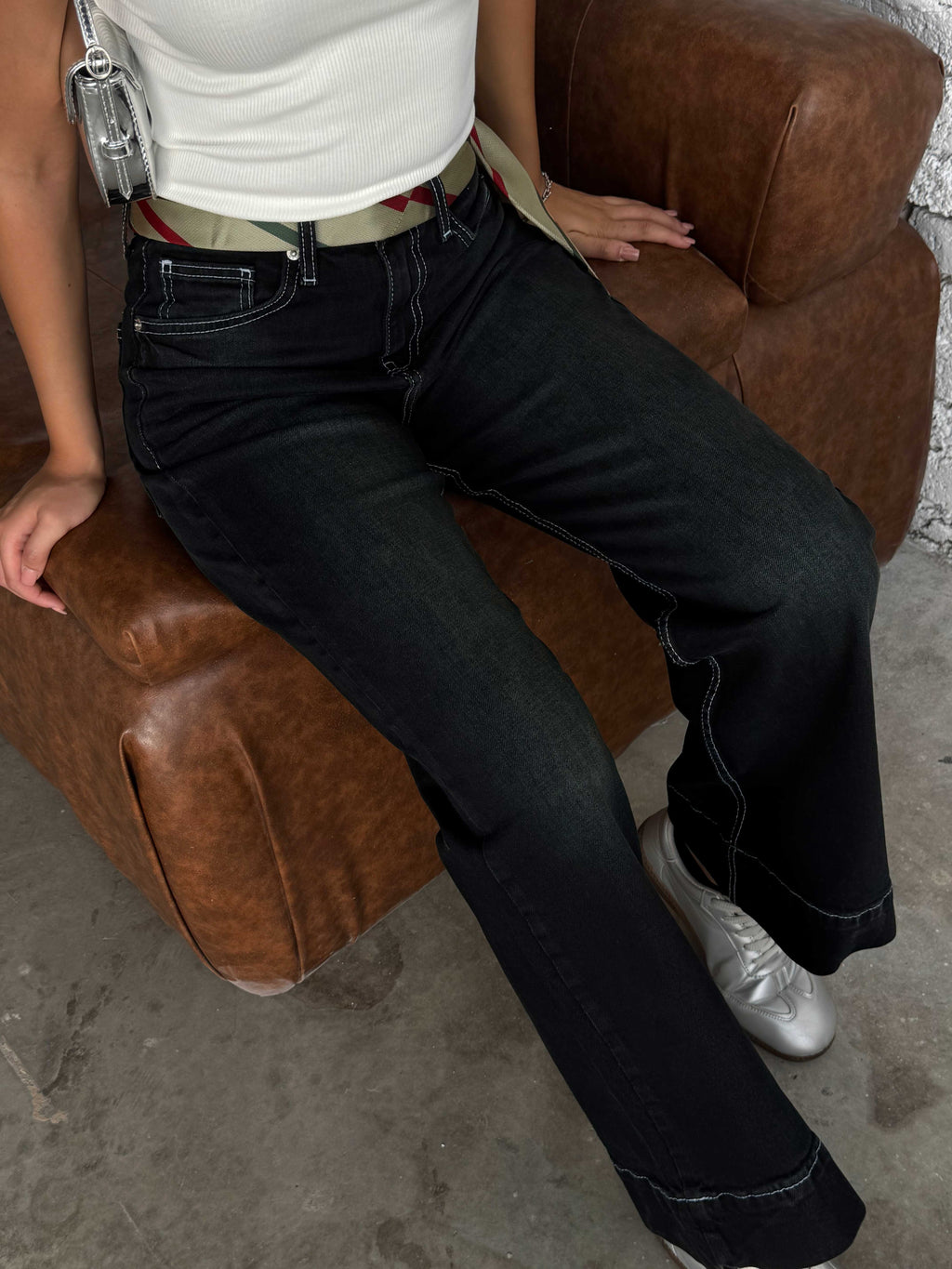 Wide leg High waist washed Black jeans
