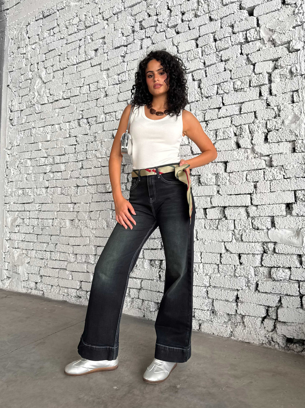 Wide leg High waist washed Black jeans
