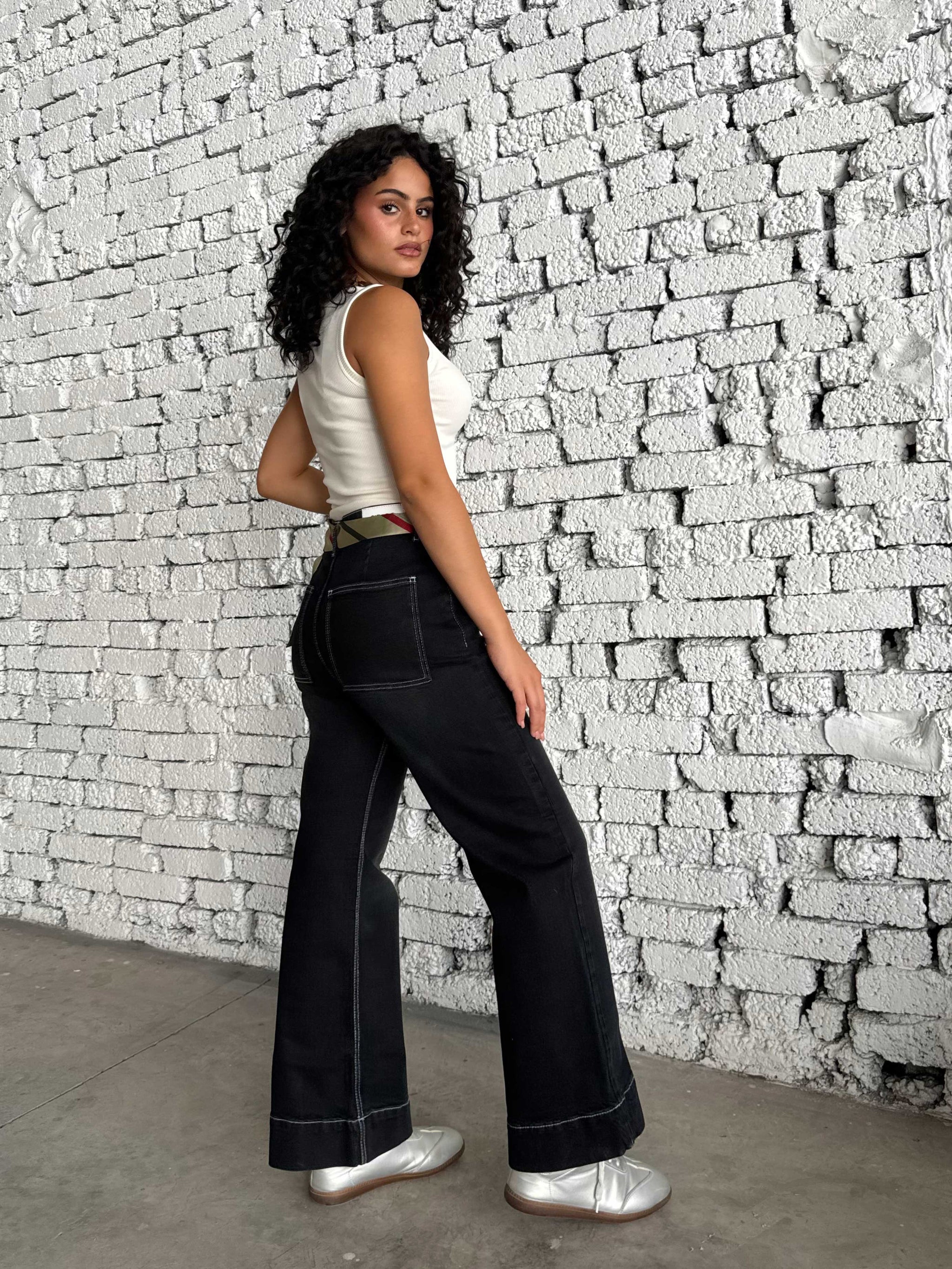 Wide leg High waist washed Black jeans Wide- leg CIZARO - Cizaro Jeans