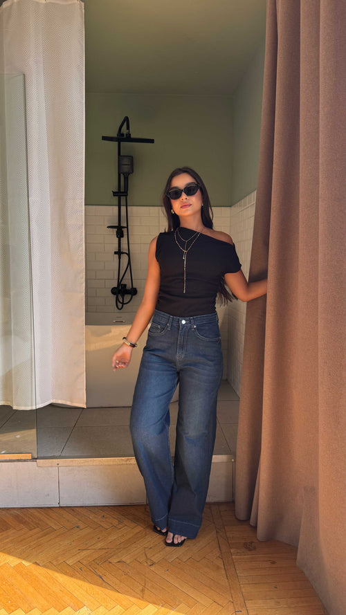 Wide Leg - high waisted - dark vintage Green jeans Wide-Leg CIZARO - Cizaro Jeans