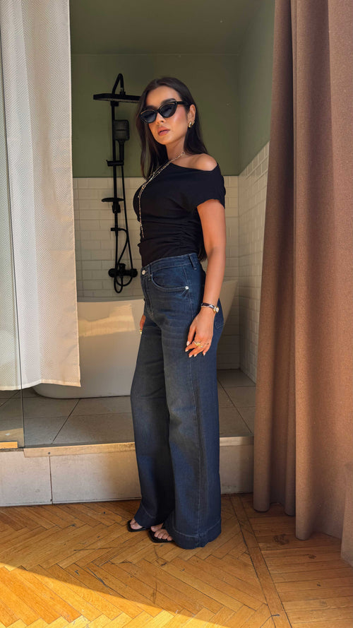 Wide Leg - high waisted - dark vintage Green jeans Wide-Leg CIZARO - Cizaro Jeans