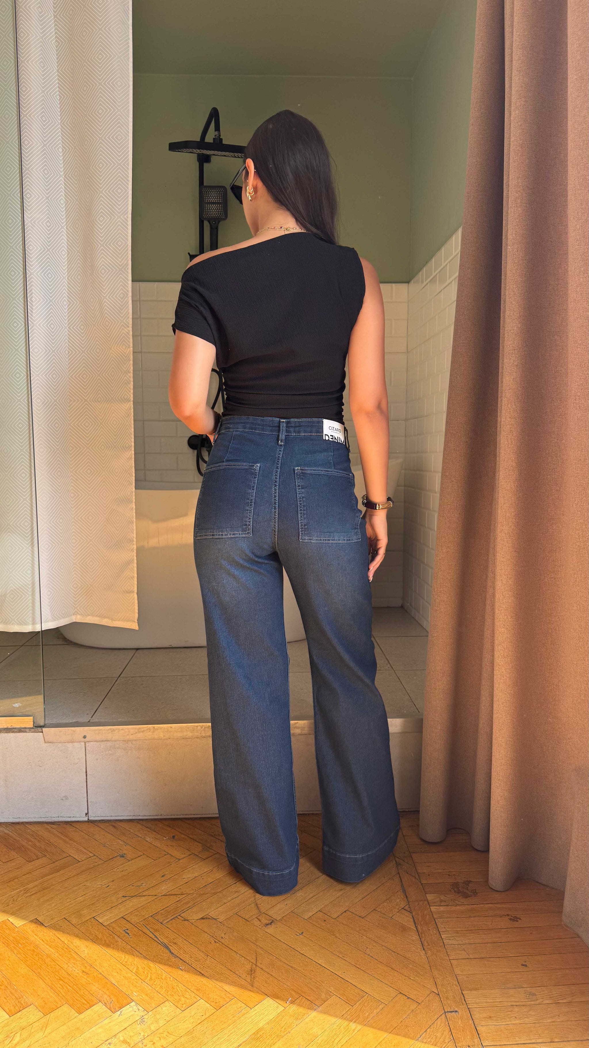 Wide Leg - high waisted - dark vintage Green jeans
