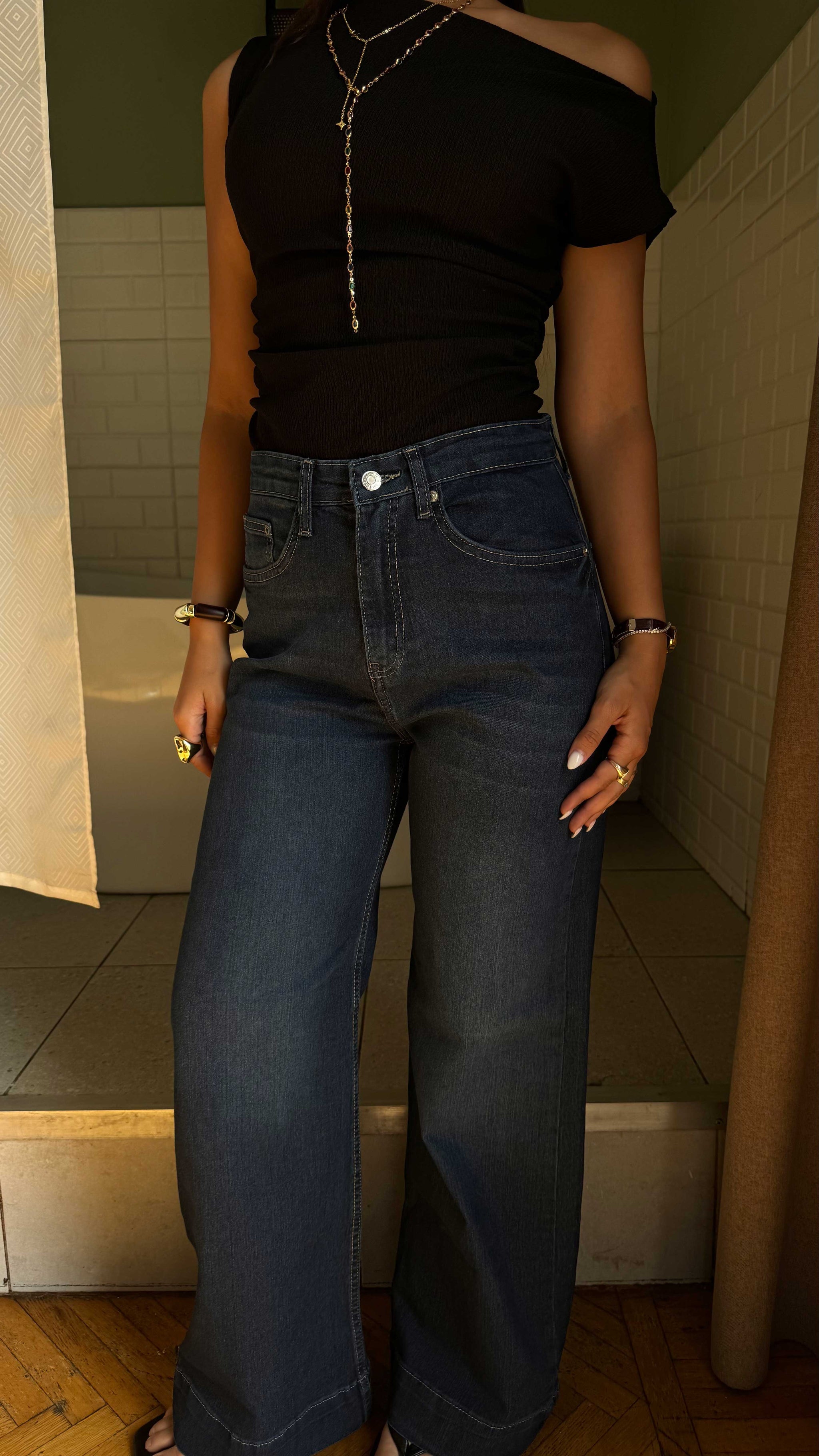Wide Leg - high waisted - dark vintage Green jeans
