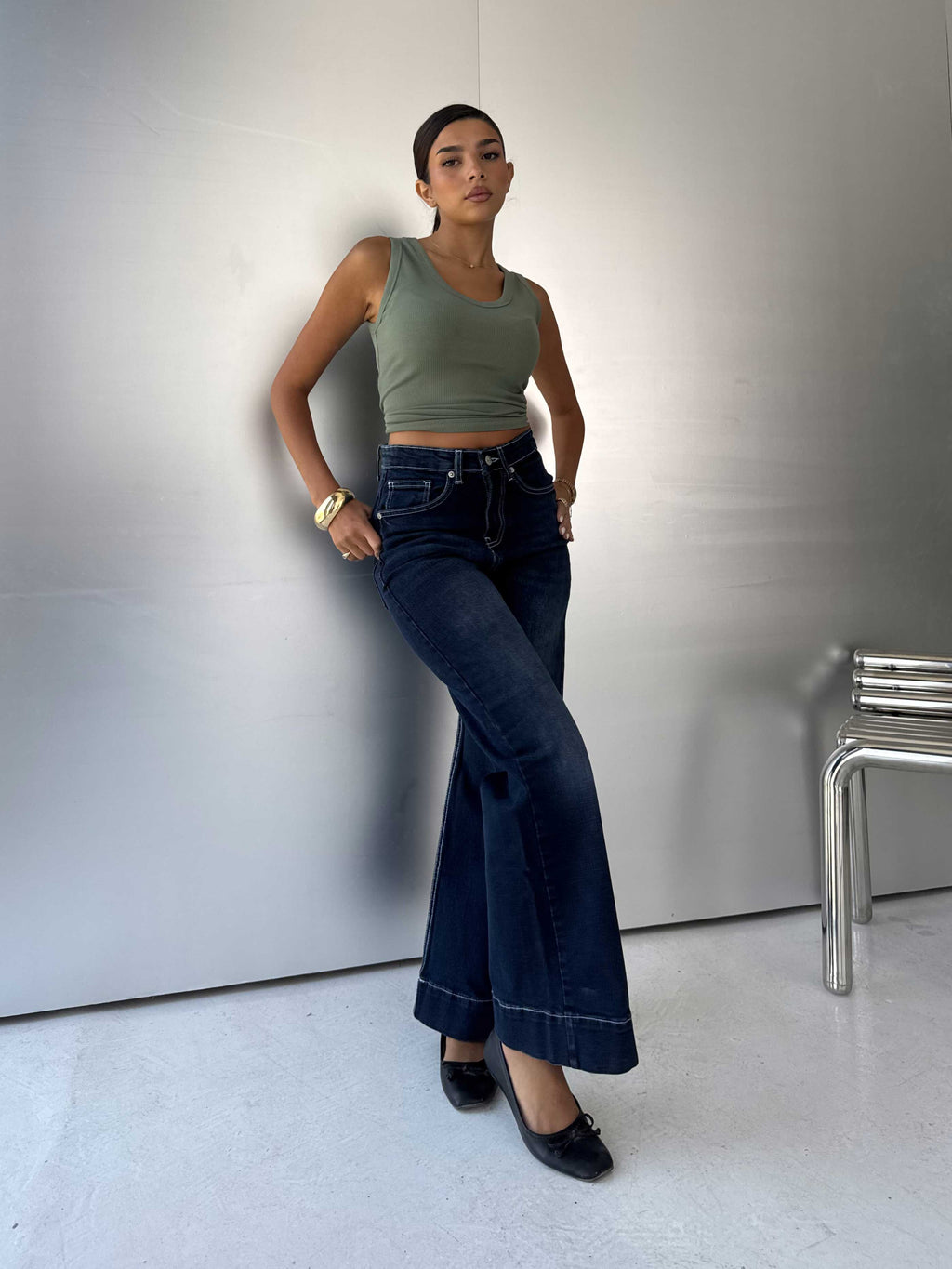 Wide-Leg High-Waist Deep Indigo Jeans