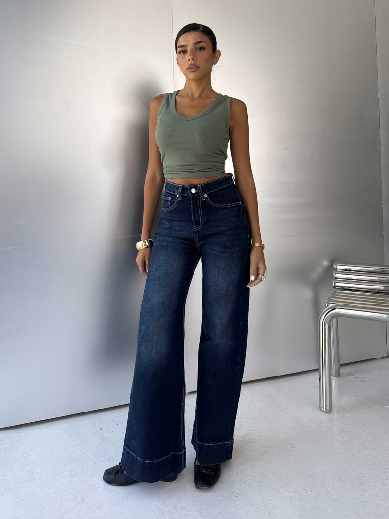 Wide-Leg High-Waist Deep Indigo Jeans Wide-leg CIZARO - Cizaro Jeans