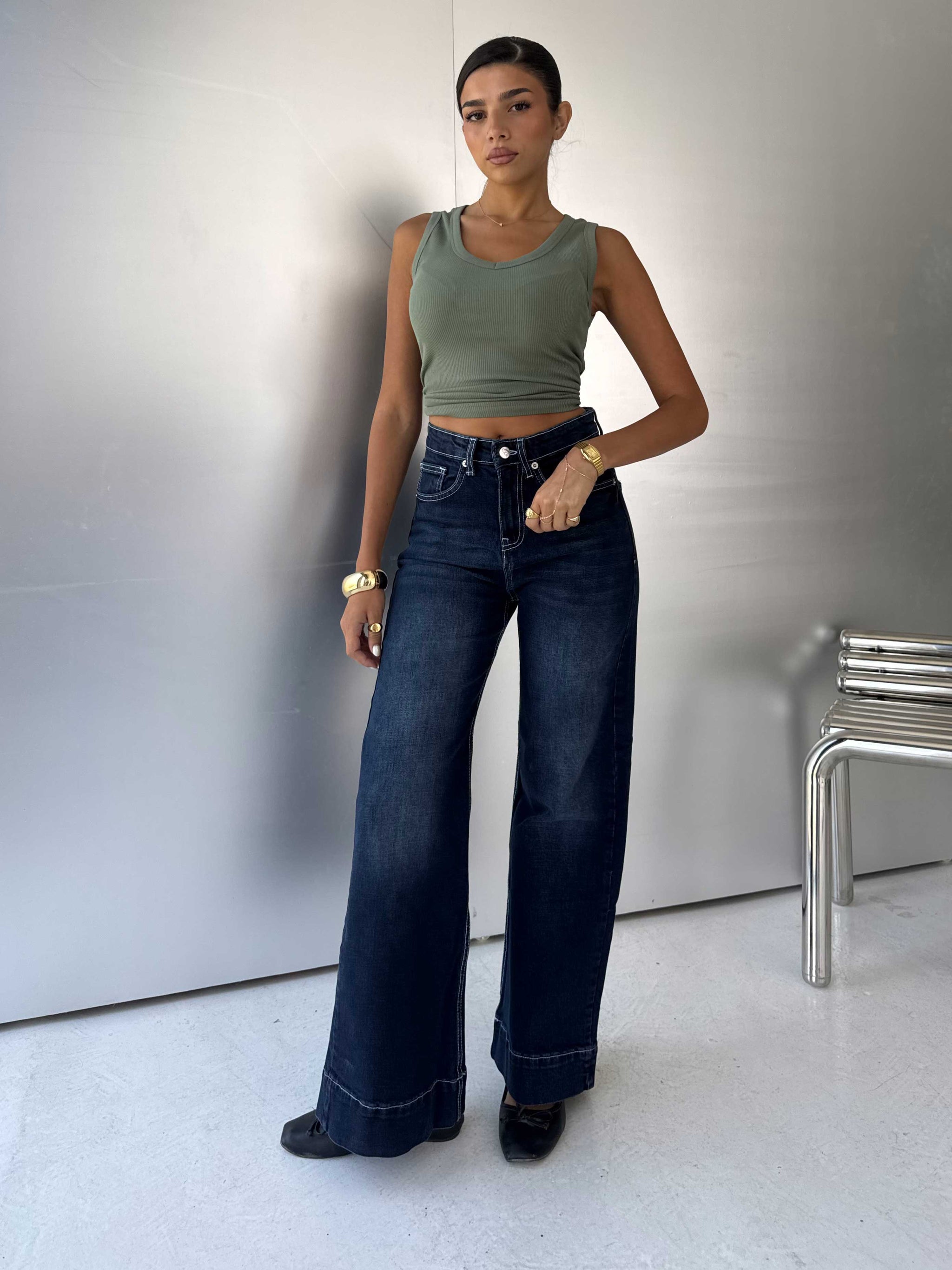Wide-Leg High-Waist Deep Indigo Jeans Wide-leg CIZARO - Cizaro Jeans