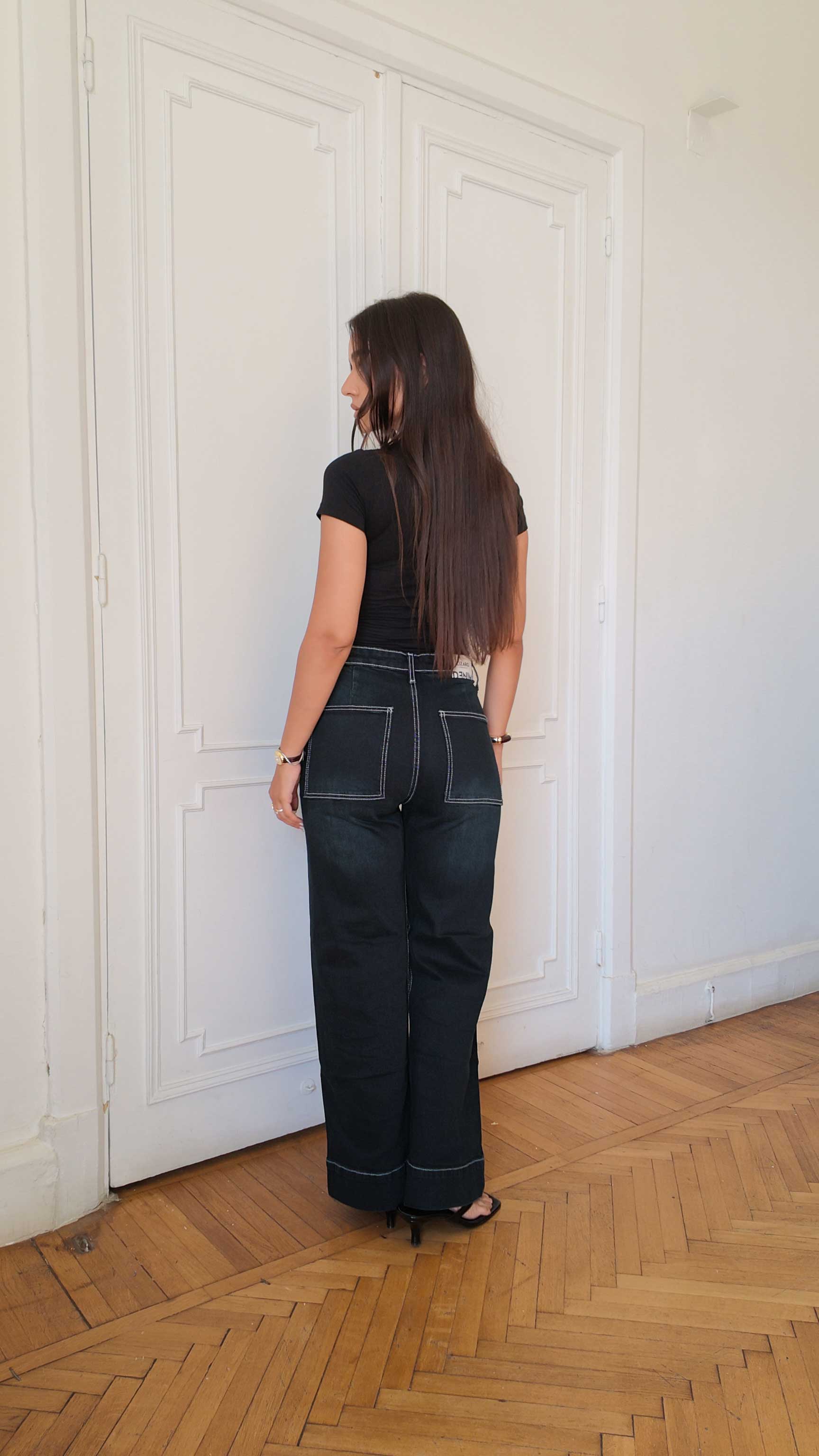 Outlined Wide leg - mid waisted charcoal black