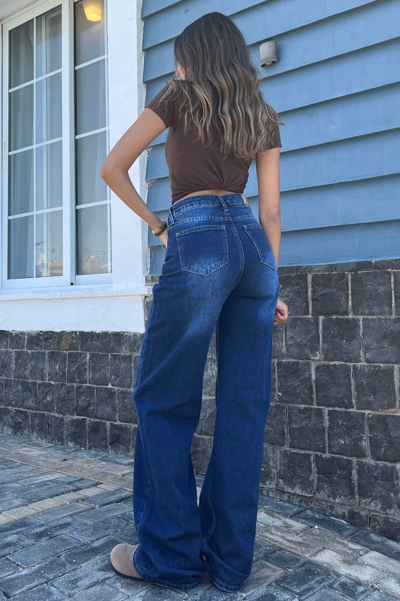 Wide-Leg - High-Waist Navy Blue Jeans Wide Leg CIZARO - Cizaro Jeans