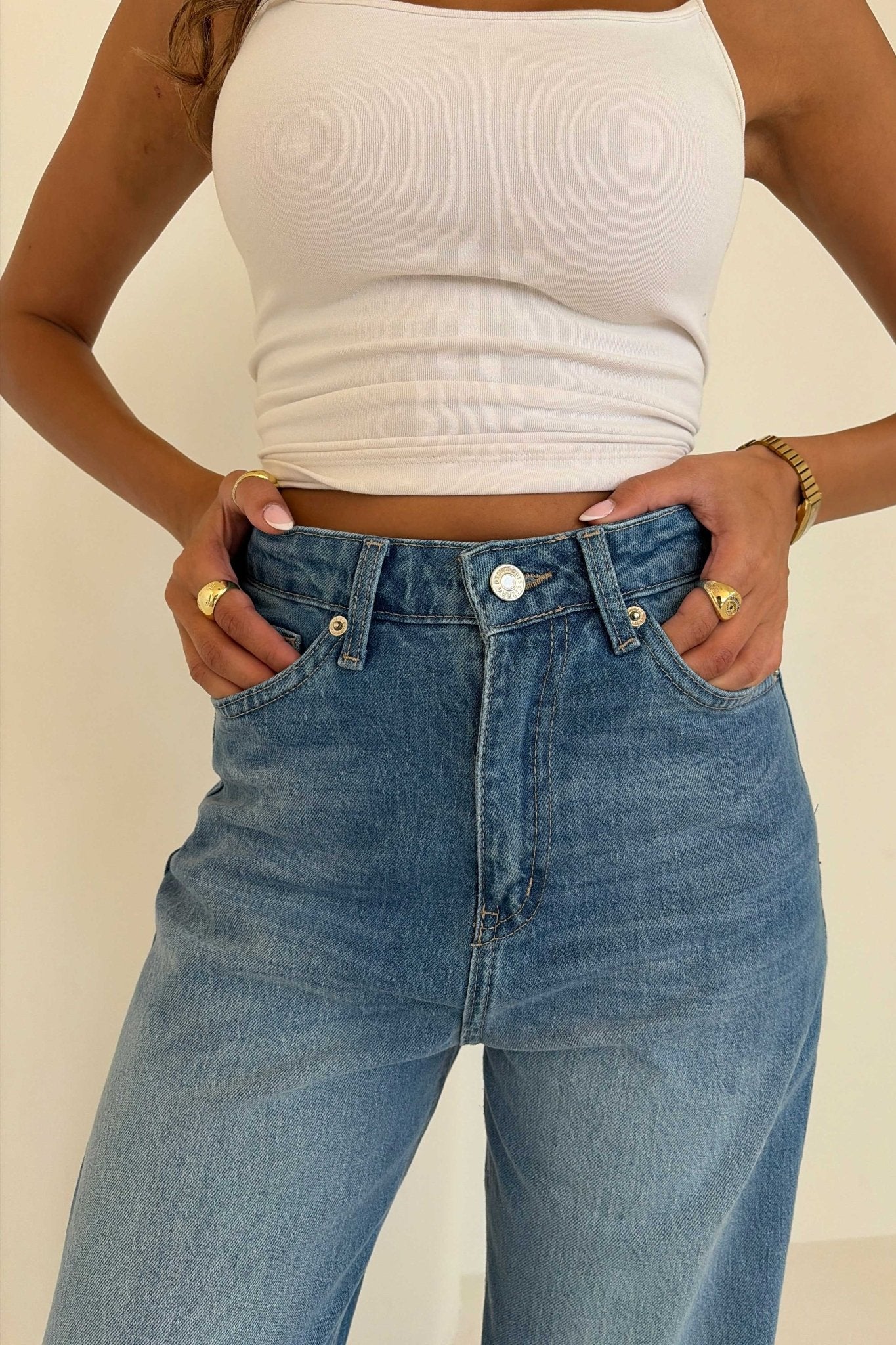 Ultra Comfort | Wide Leg – High Waist Marine Blue Jeans Wide-Leg CIZARO - Cizaro Jeans