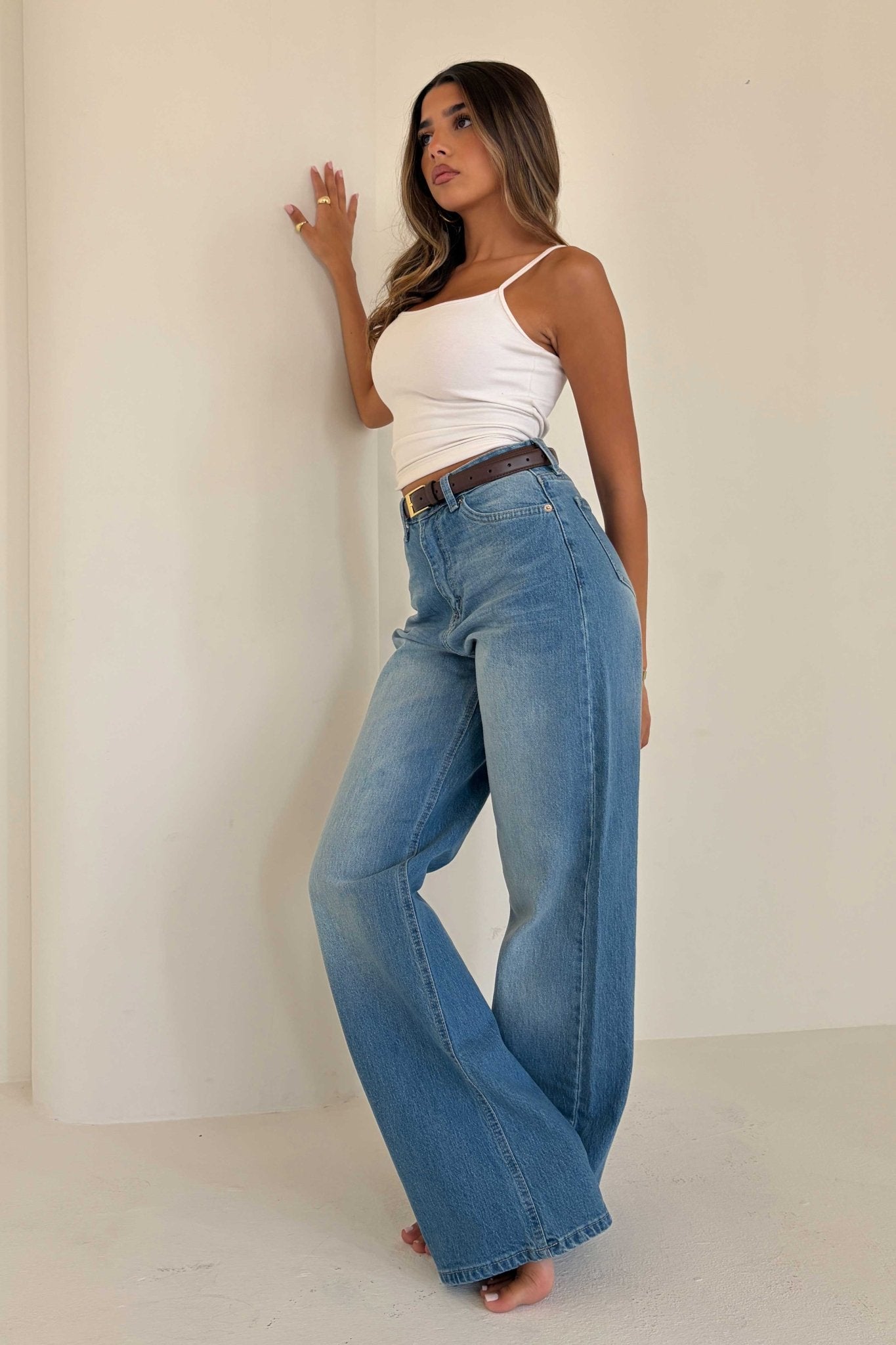 Ultra Comfort | Wide Leg – High Waist Marine Blue Jeans Wide-Leg CIZARO - Cizaro Jeans