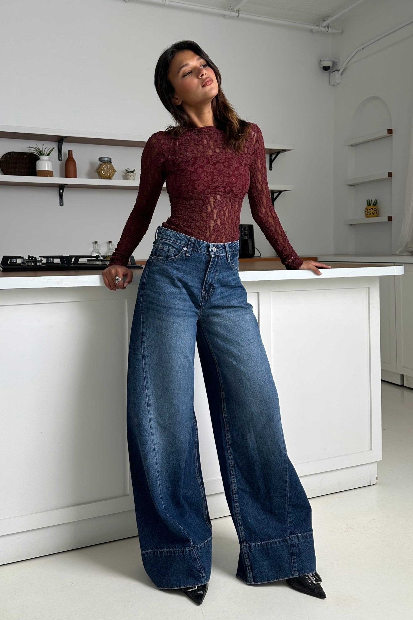 Extreme Wide Leg - High Waist Ocean Blue Jeans Wide-Leg CIZARO - Cizaro Jeans