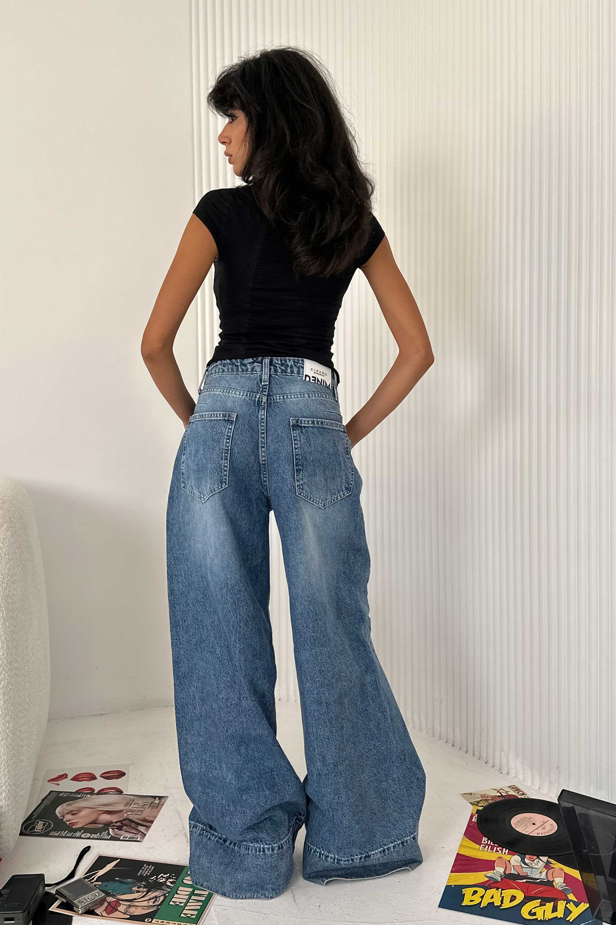 Extreme Wide-Leg - High-Waist Marine Blue Jeans
