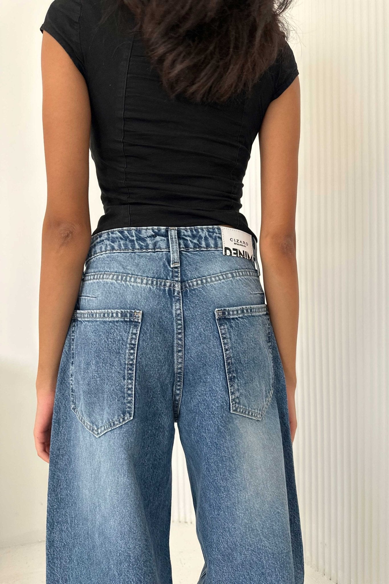 Extreme Wide-Leg - High-Waist Marine Blue Jeans Wide-Leg CIZARO - Cizaro Jeans