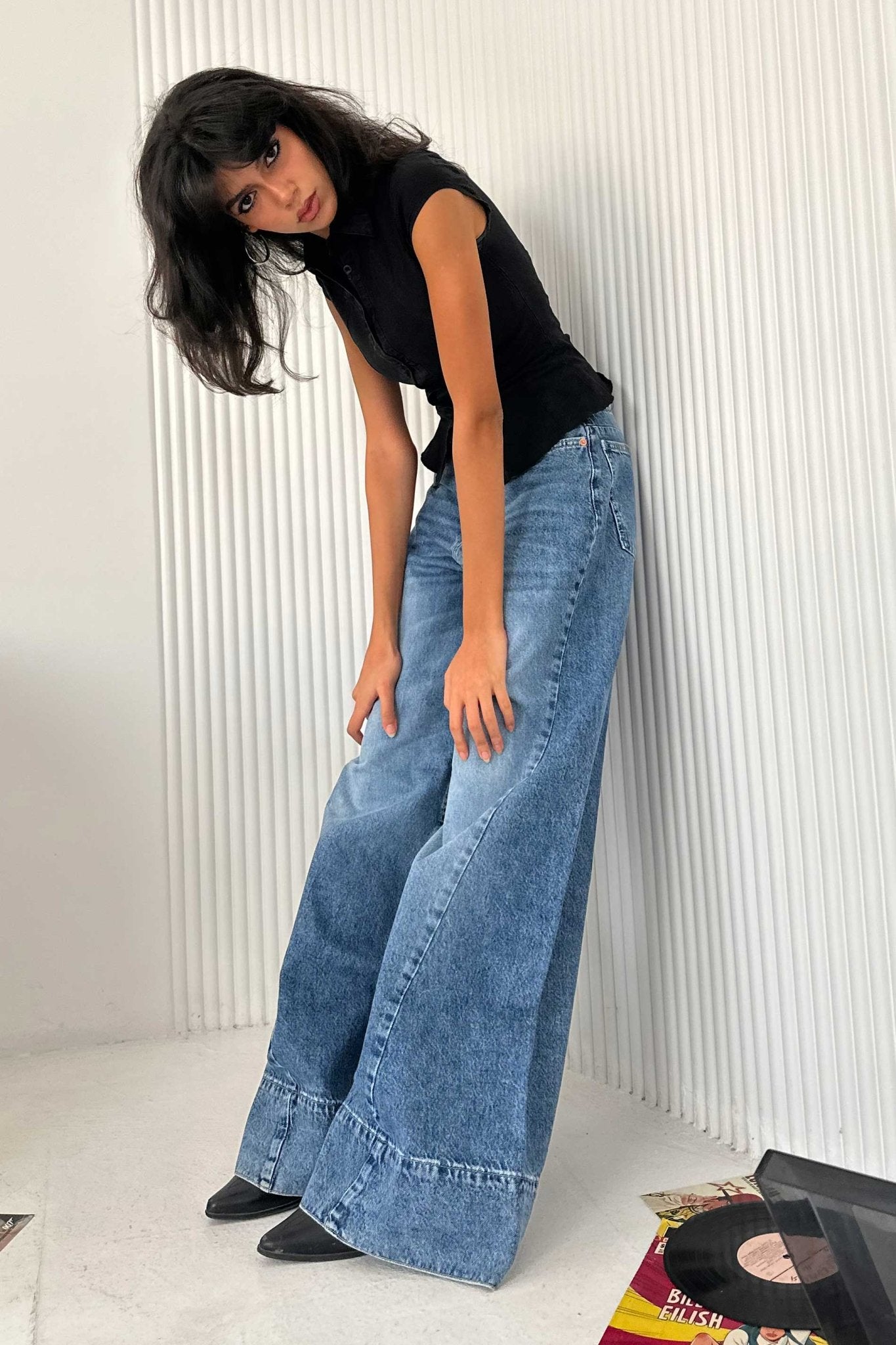 Extreme Wide-Leg - High-Waist Marine Blue Jeans Wide-Leg CIZARO - Cizaro Jeans