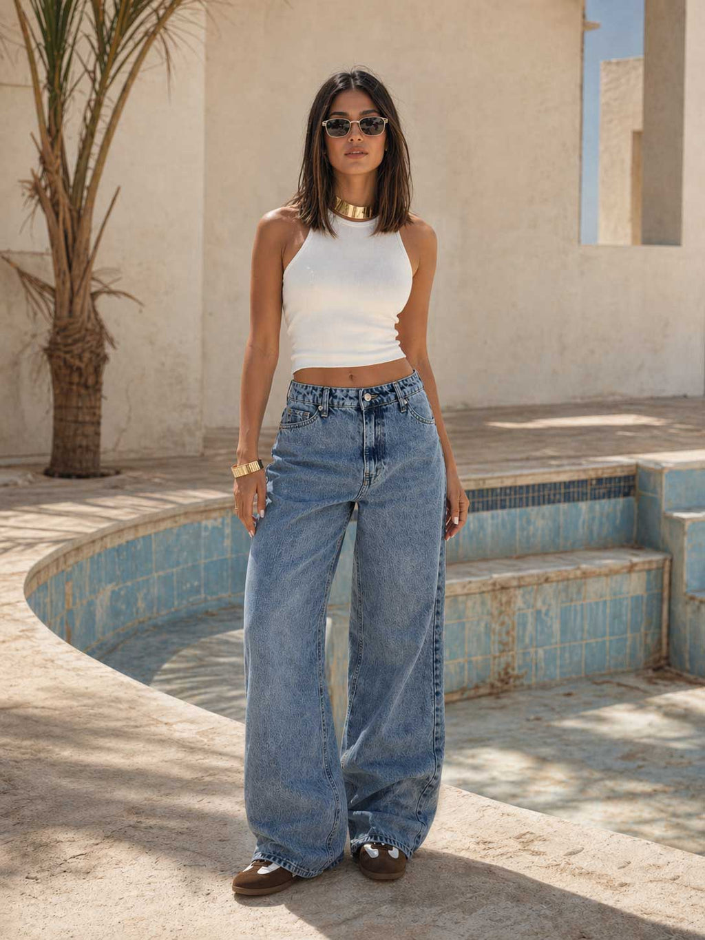 Wide-Leg – High-Waist Ice Acid Blue Jeans Wide Leg CIZARO - Cizaro Jeans