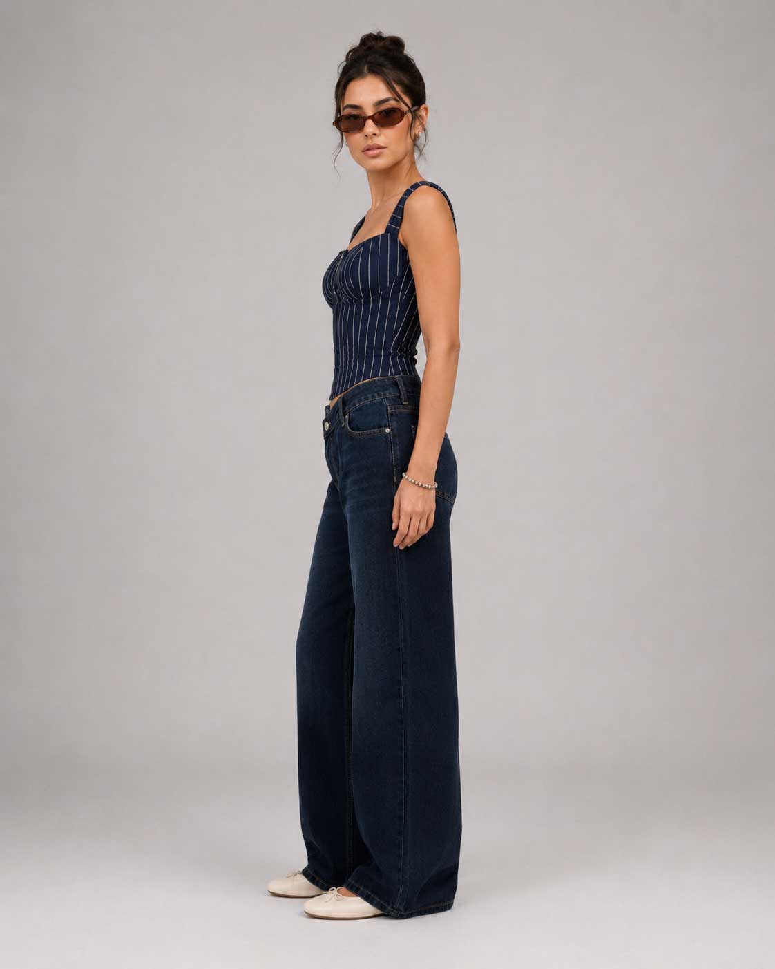 Crossover Wide Leg – High Waist Deep Ocean Blue Jeans Wide-leg CIZARO - Cizaro Jeans