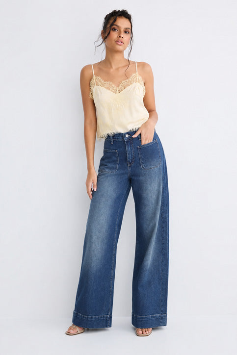 Wide Leg High Waist with pockets – Mid Vintage Blue Jeans Wide-Leg CIZARO - Cizaro Jeans