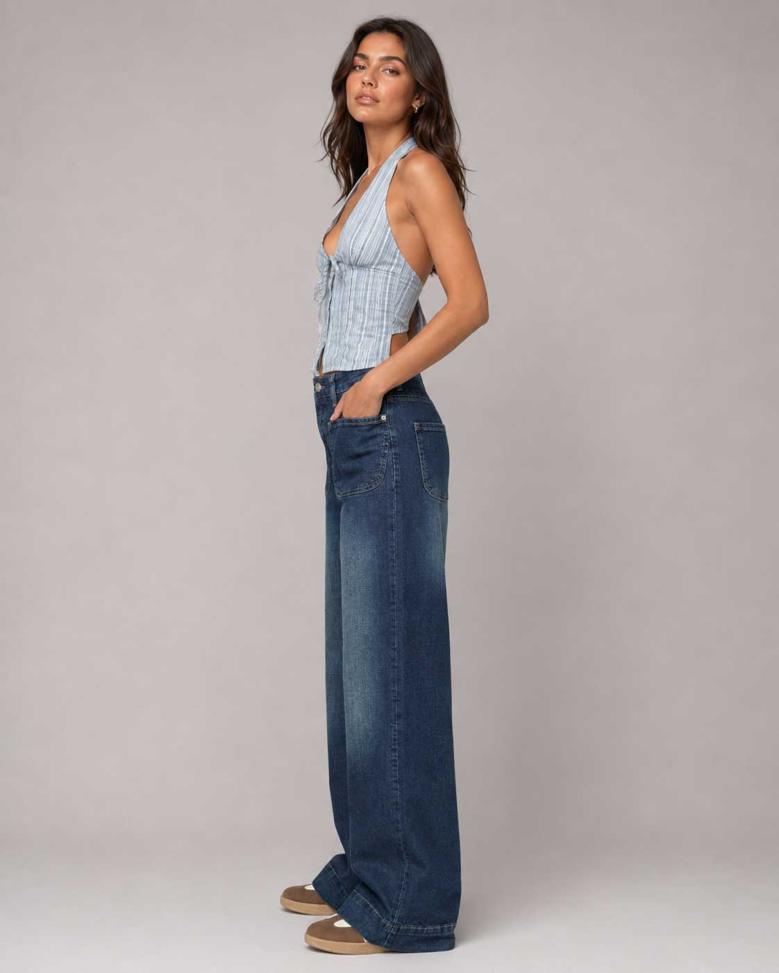 Wide-Leg High-Waist Vintage Blue Jeans with Pockets Wide-leg CIZARO - Cizaro Jeans