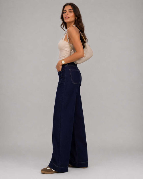 Wide Leg High Waist Raw Denim Jeans