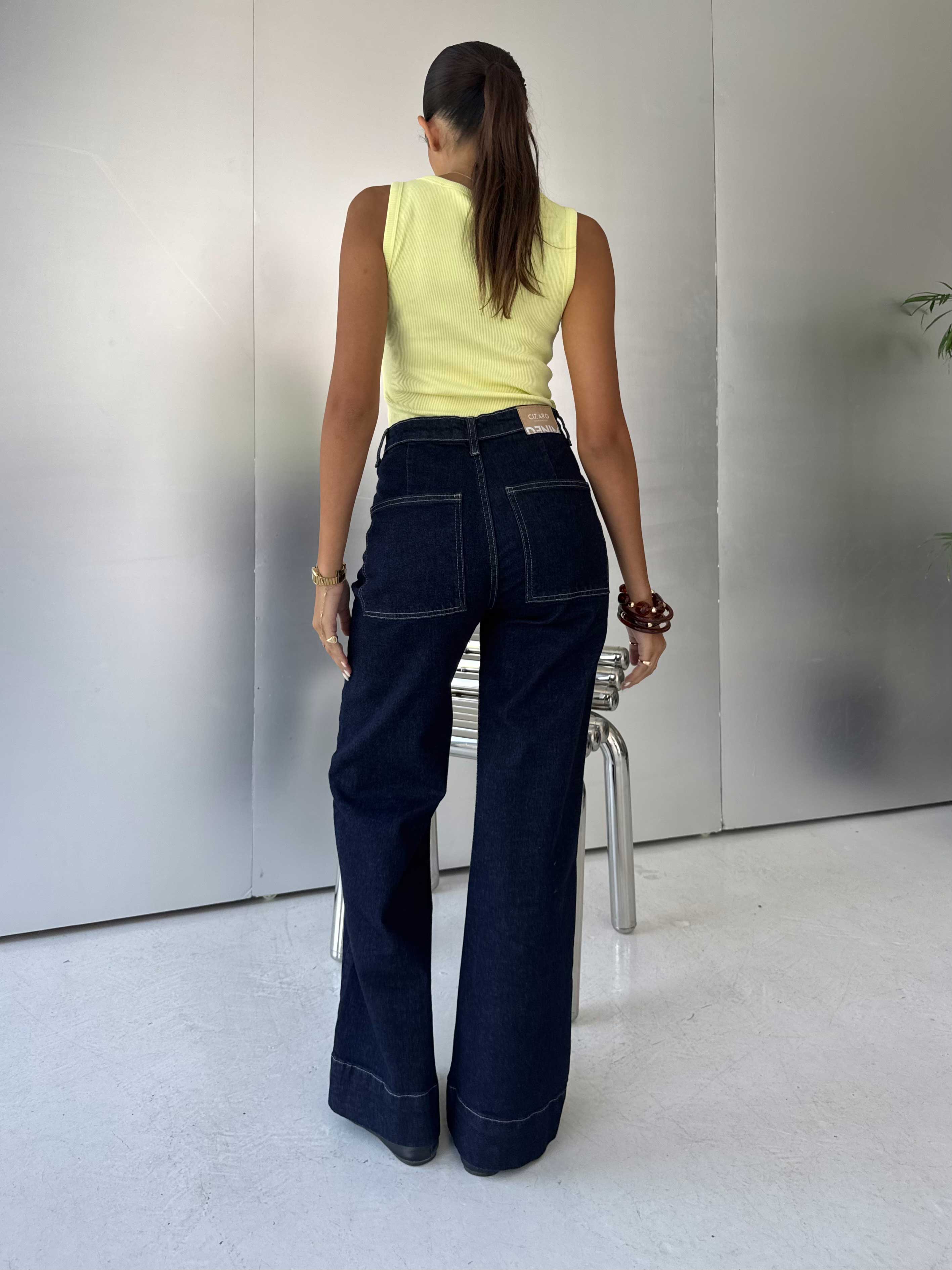 Wide-Leg – High-Waist Raw Denim Jeans Wide-leg CIZARO - Cizaro Jeans