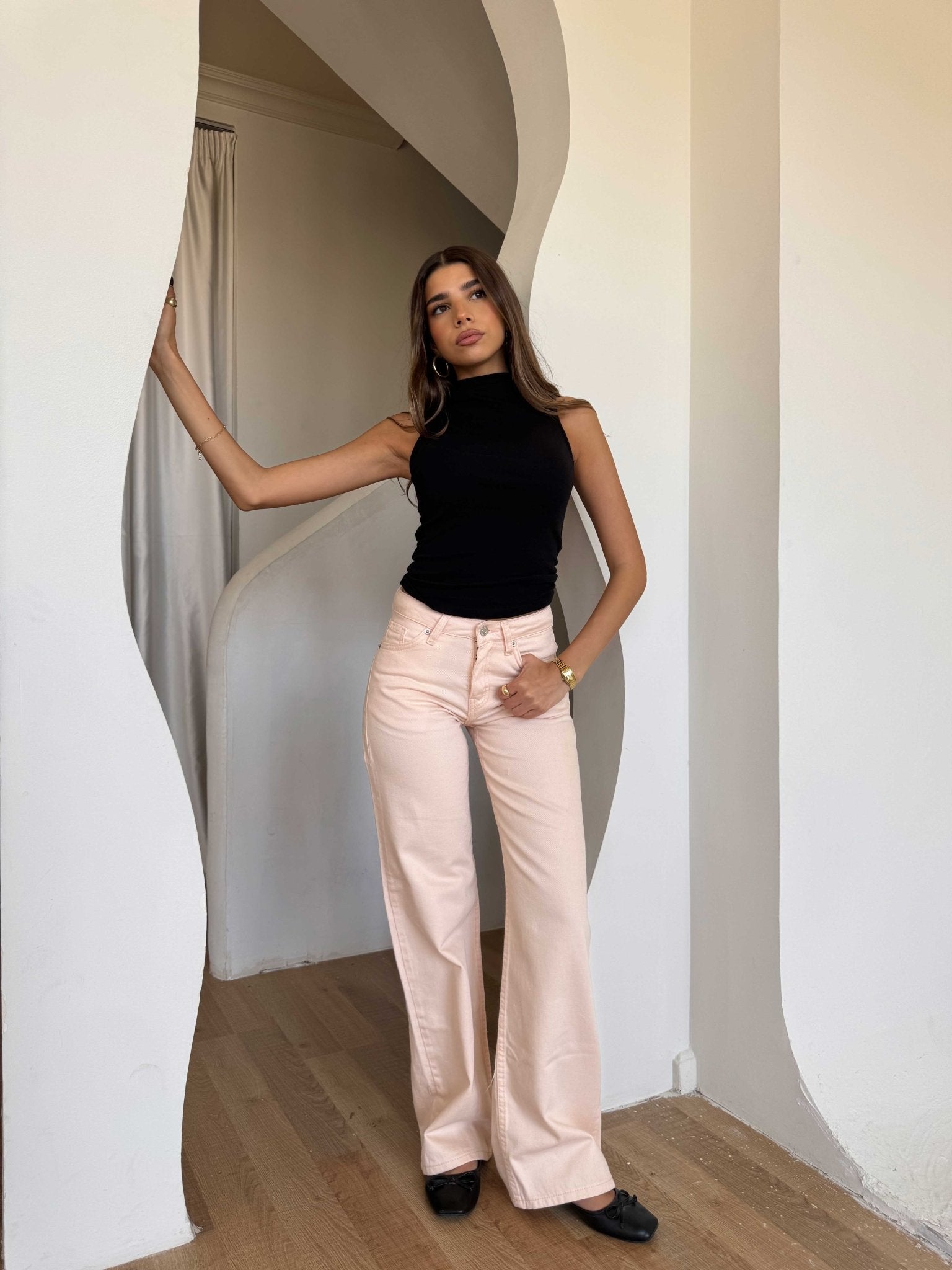 Wide Leg – Low Waist Light Pink Jeans wide leg CIZARO - Cizaro Jeans