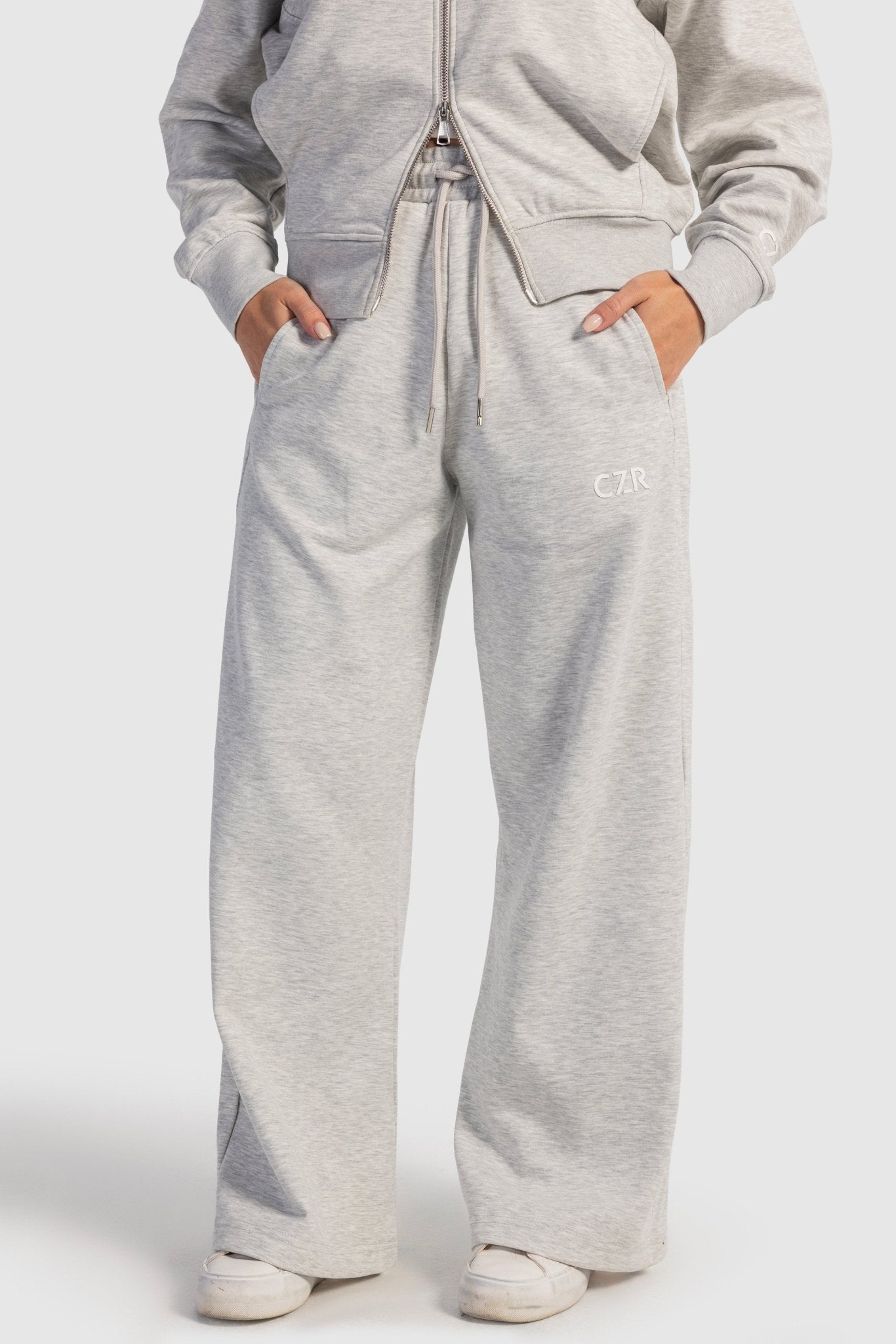 Relaxed Fit Wide-Leg Sweatpants – Light Grey pants CIZARO - Cizaro Jeans