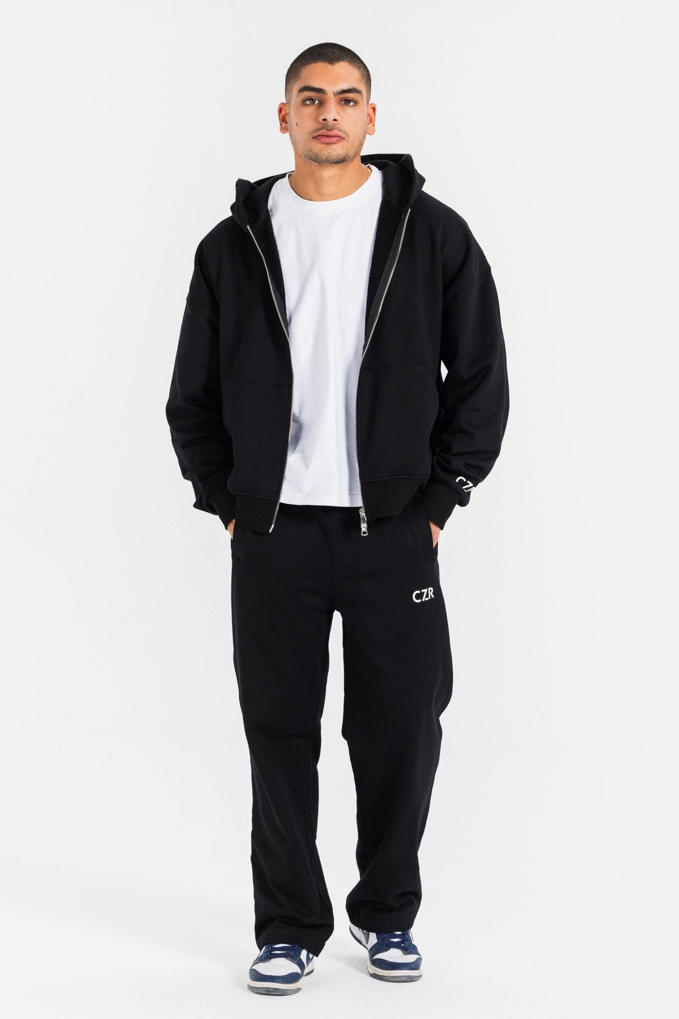 Zip-Up Hoodie – Black Hoodie-Man CIZARO - Cizaro Jeans