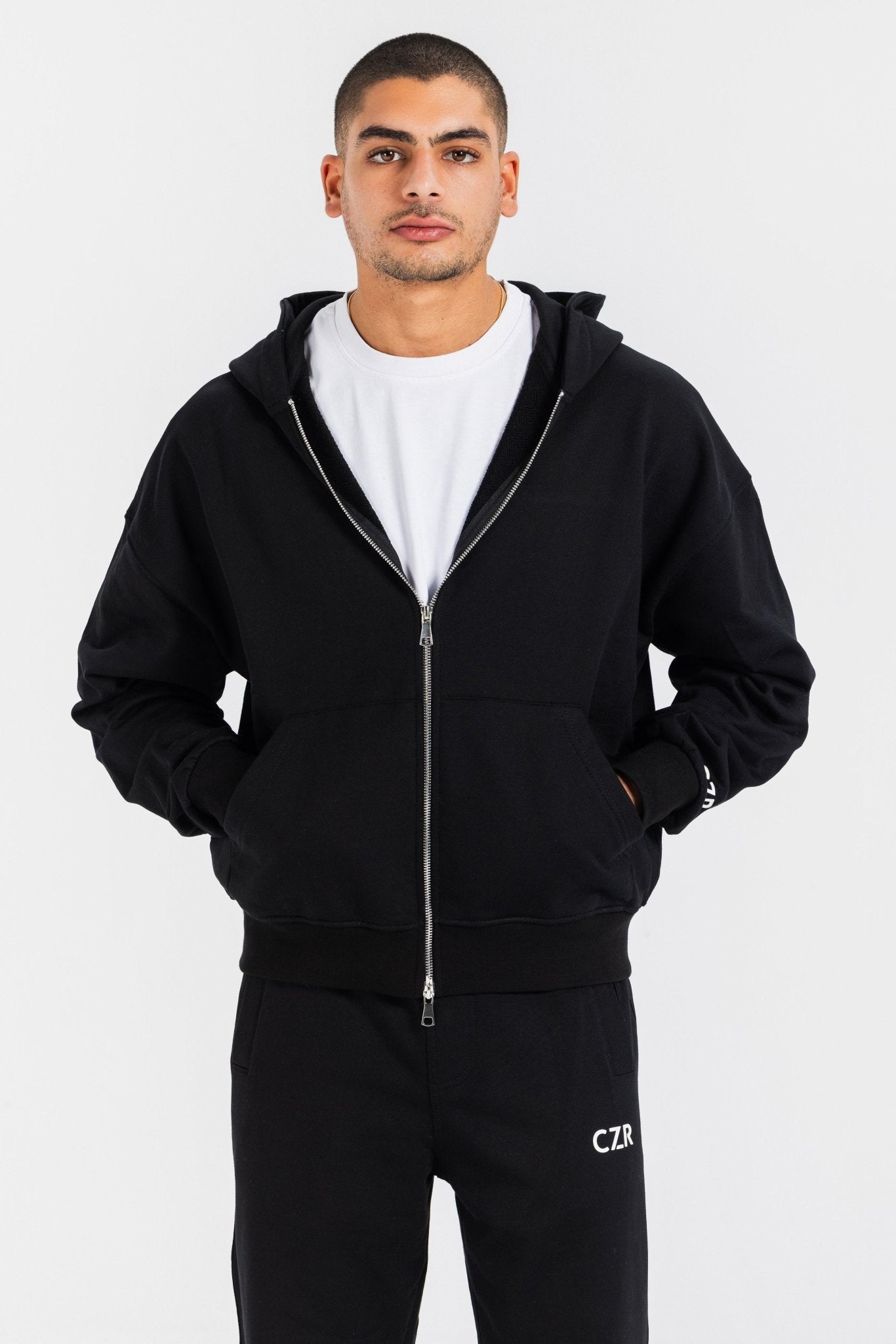 Zip-Up Hoodie – Black Hoodie-Man CIZARO - Cizaro Jeans