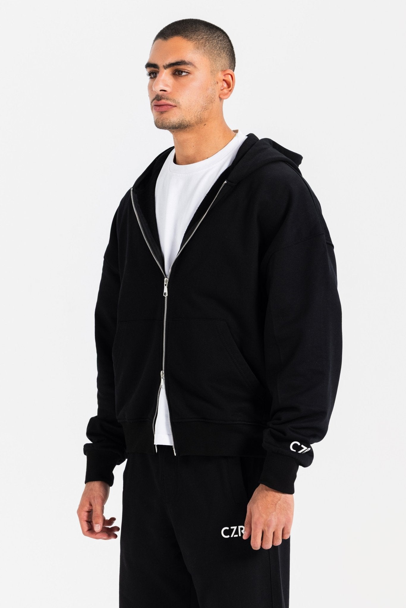 Zip-Up Hoodie – Black Hoodie-Man CIZARO - Cizaro Jeans