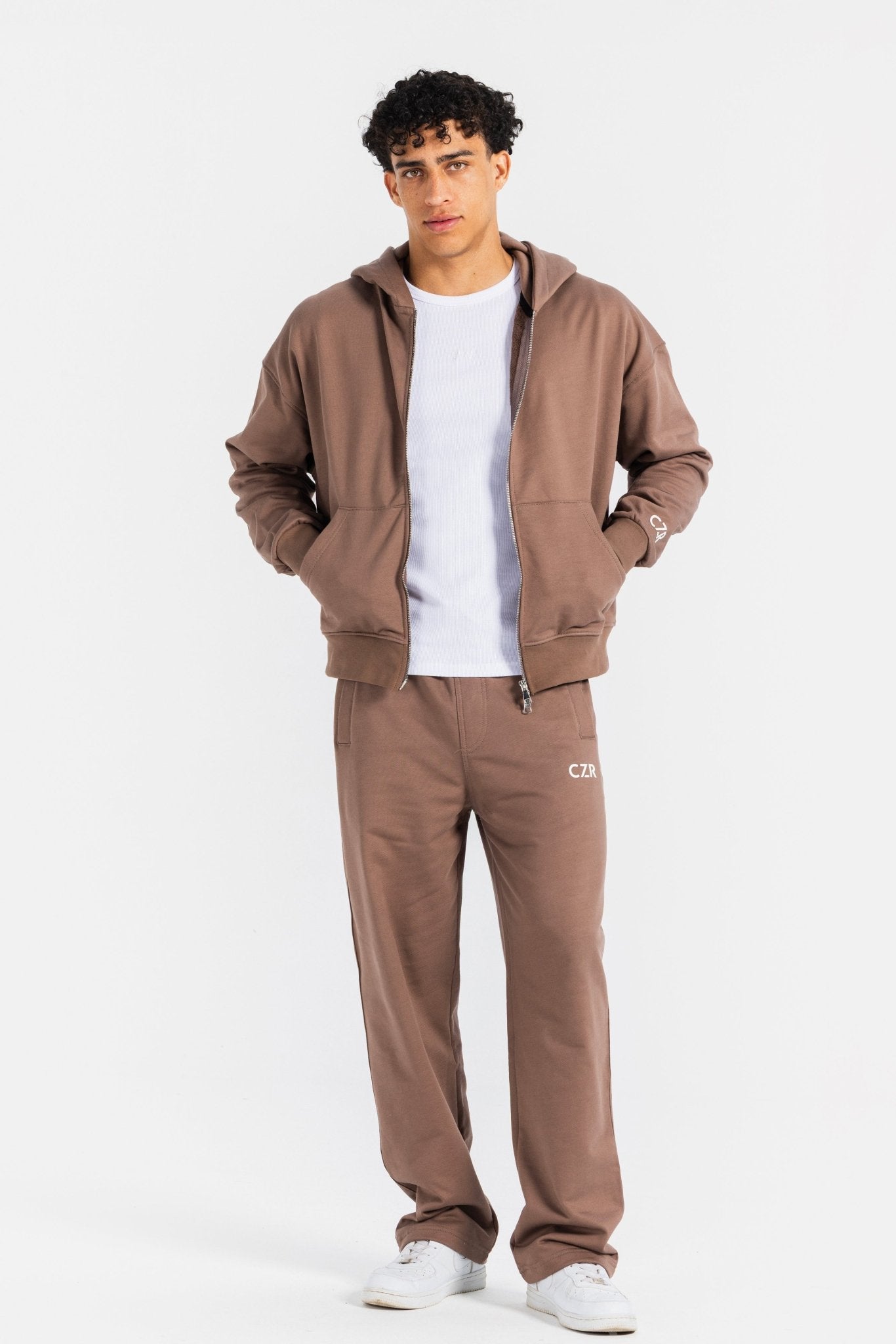 Zip-Up Hoodie – Stone Brown Hoodie-Man CIZARO - Cizaro Jeans