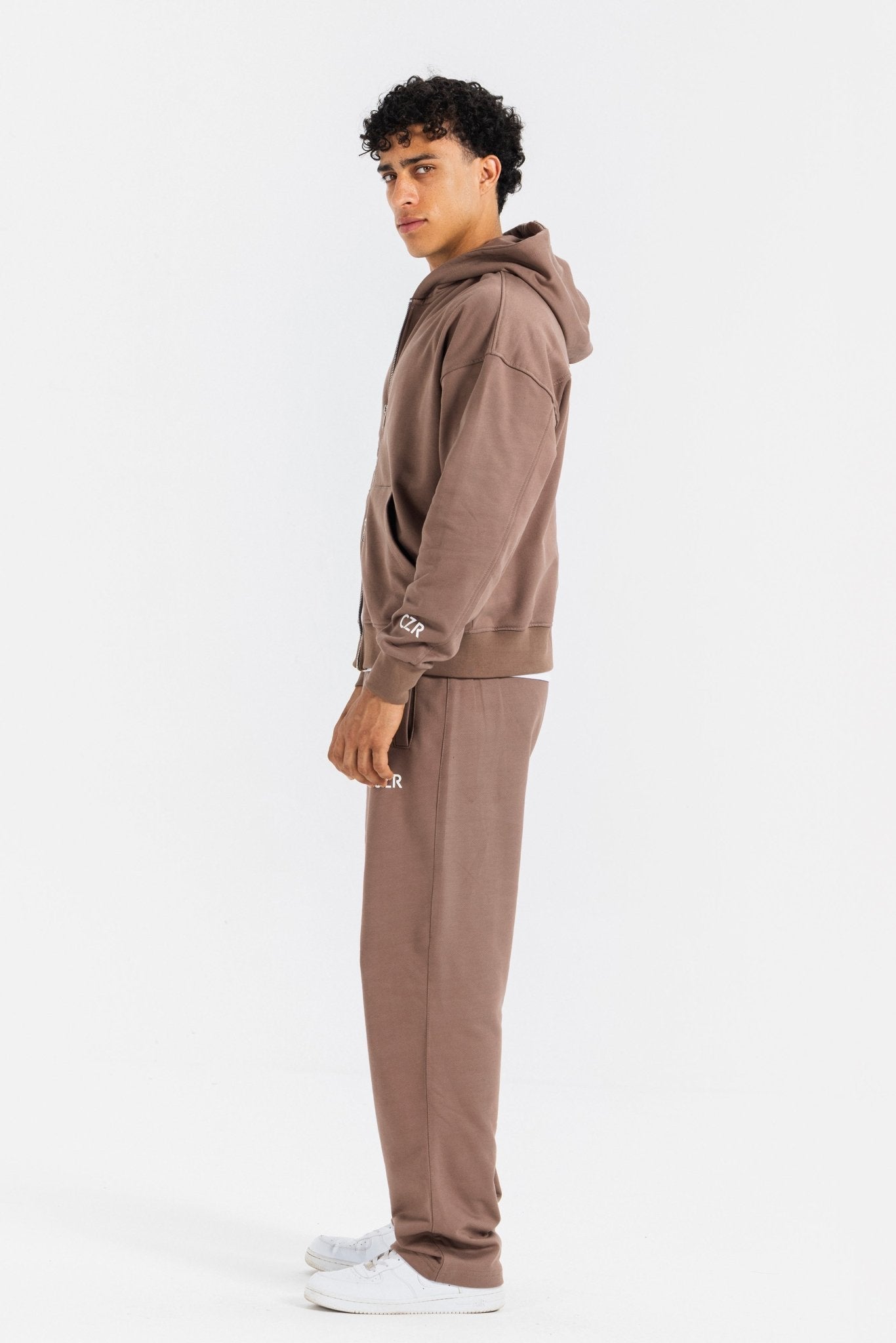 Zip-Up Hoodie – Stone Brown Hoodie-Man CIZARO - Cizaro Jeans